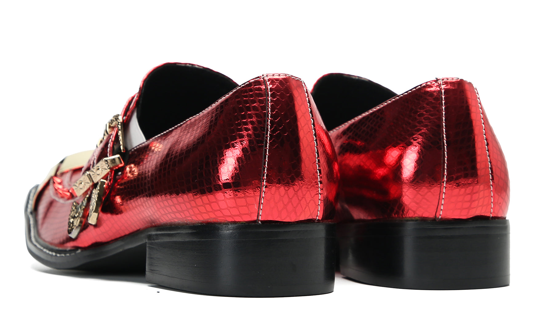 Men's Metal-Square Toe Western Buckle Loafers