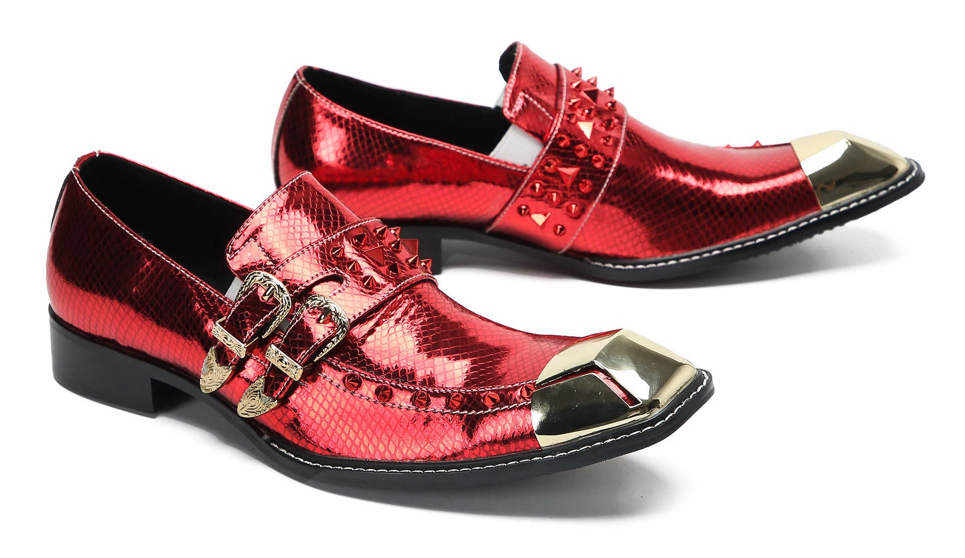 Men's Metal-Square Toe Western Buckle Loafers