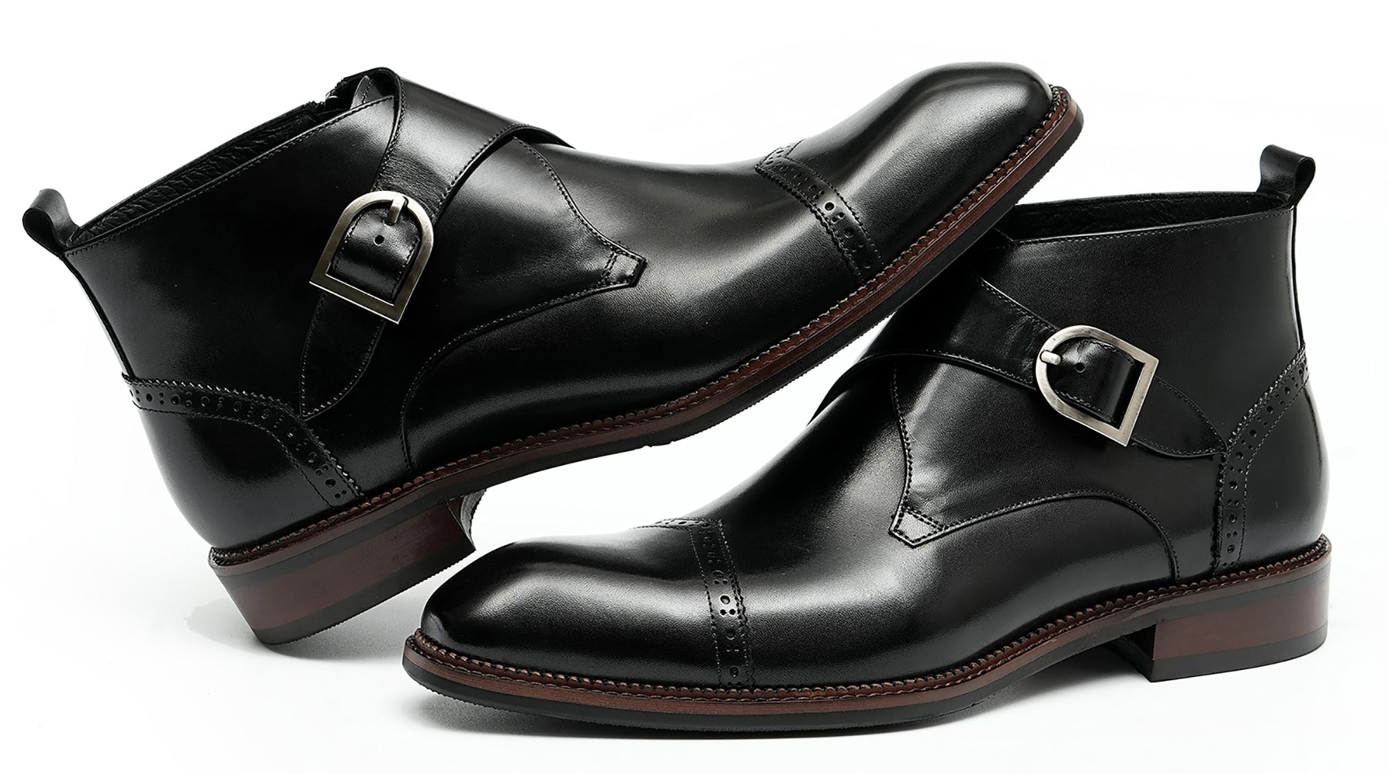 Botines brogue de vestir con correa tipo monje para hombre