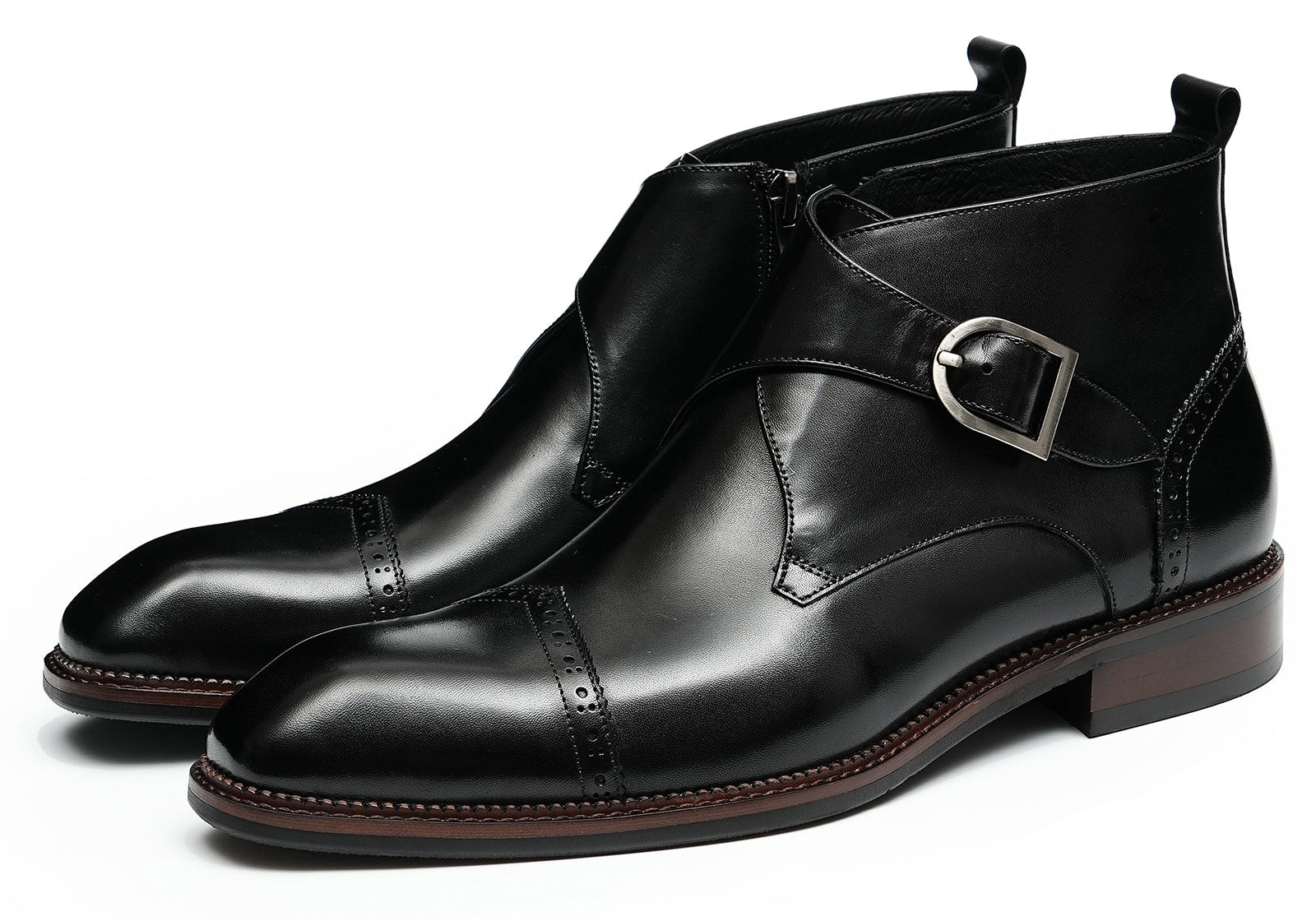 Botines brogue de vestir con correa tipo monje para hombre