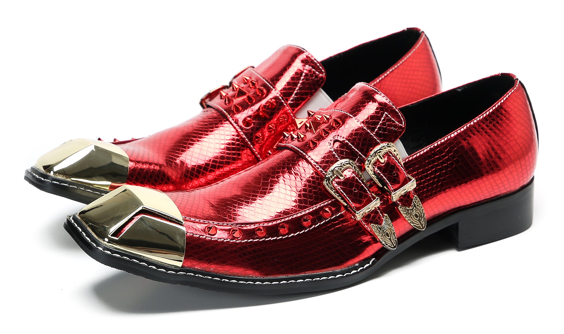 Men's Metal-Square Toe Western Buckle Loafers
