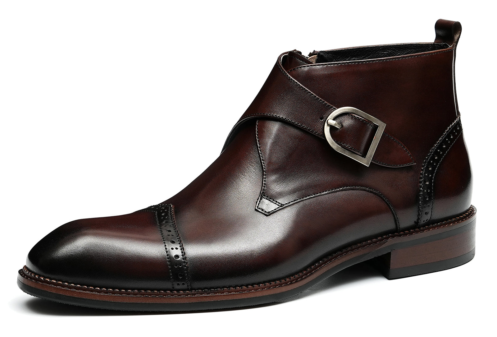 Botines brogue de vestir con correa tipo monje para hombre
