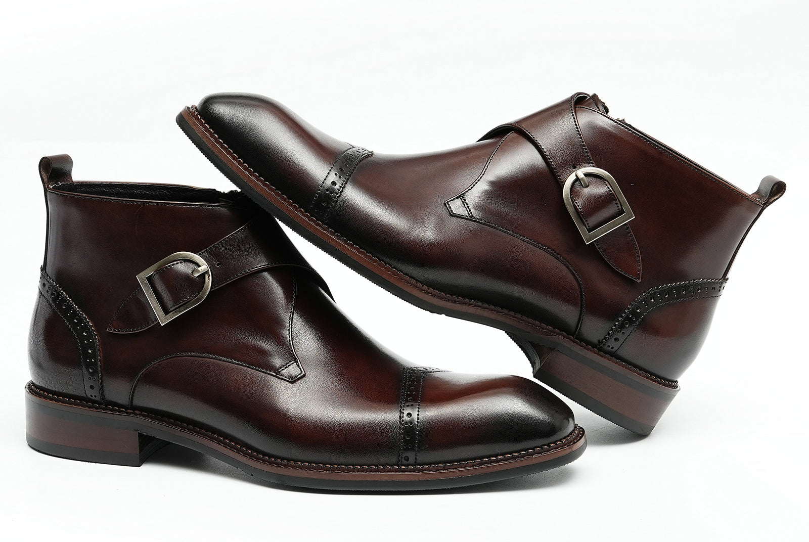 Botines brogue de vestir con correa tipo monje para hombre