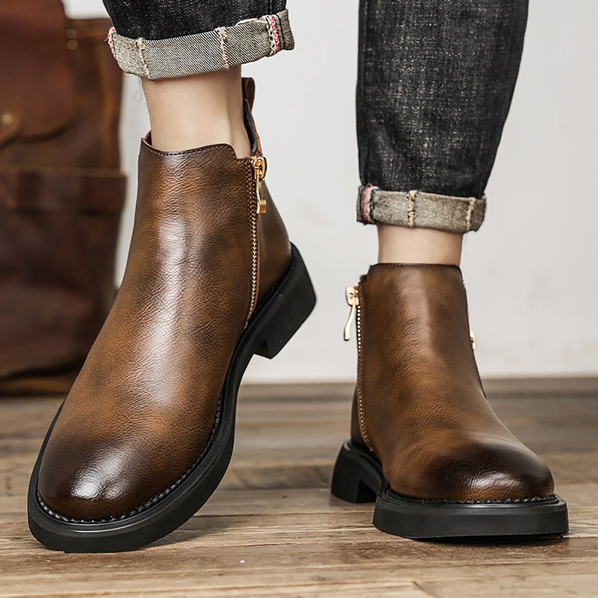 Men's Double Side Zipper Casual Dress Boots