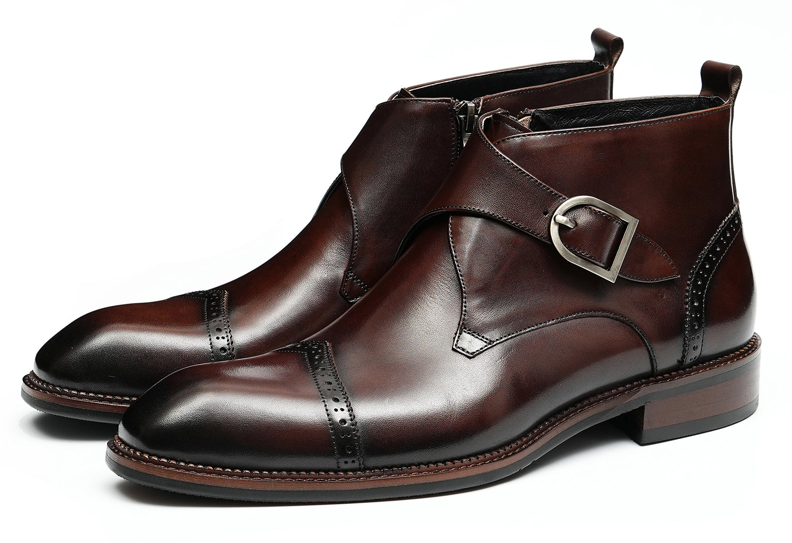 Botines brogue de vestir con correa tipo monje para hombre