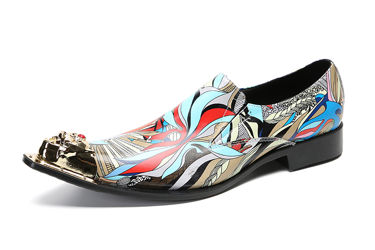 Mocasines tipo penny estilo occidental con punta metálica y grafiti para hombre