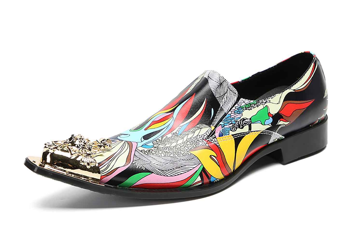 Mocasines tipo penny estilo occidental con punta metálica y grafiti para hombre