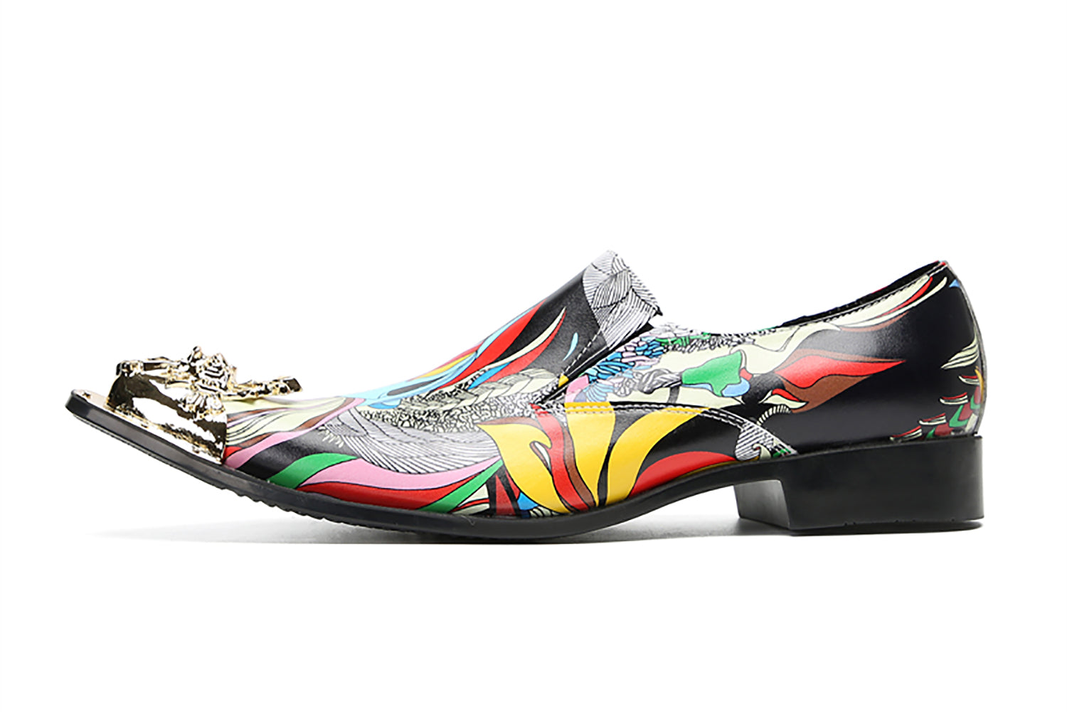 Mocasines tipo penny estilo occidental con punta metálica y grafiti para hombre