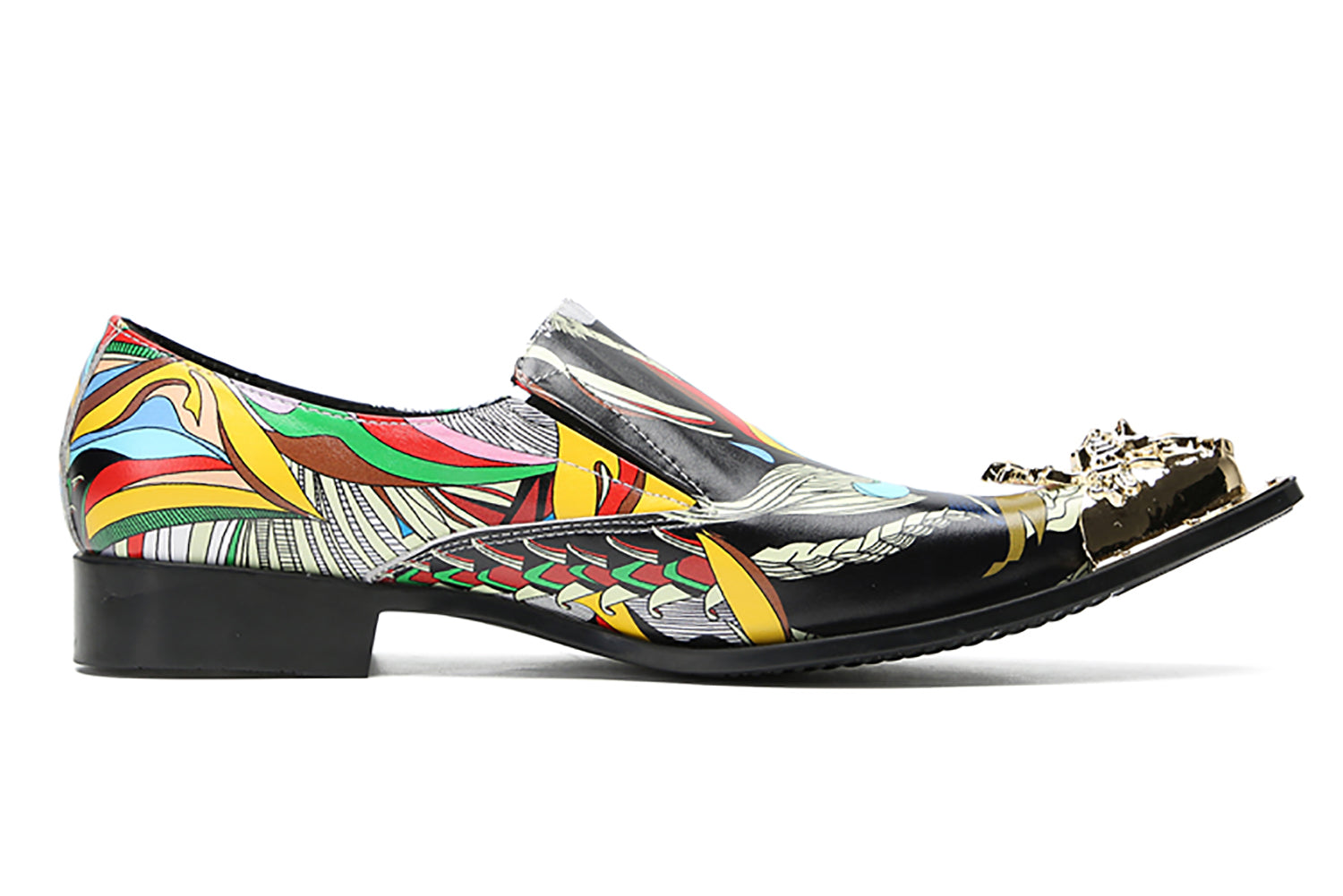 Mocasines tipo penny estilo occidental con punta metálica y grafiti para hombre