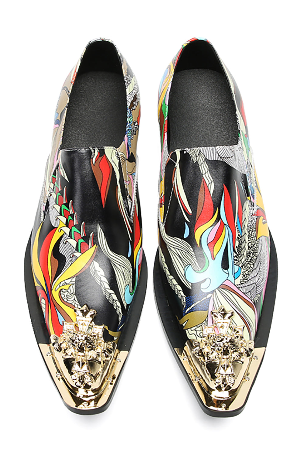 Mocasines tipo penny estilo occidental con punta metálica y grafiti para hombre