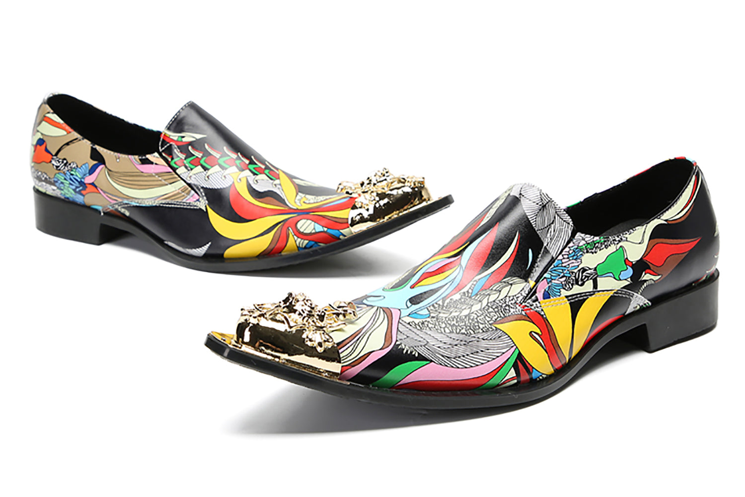 Mocasines tipo penny estilo occidental con punta metálica y grafiti para hombre