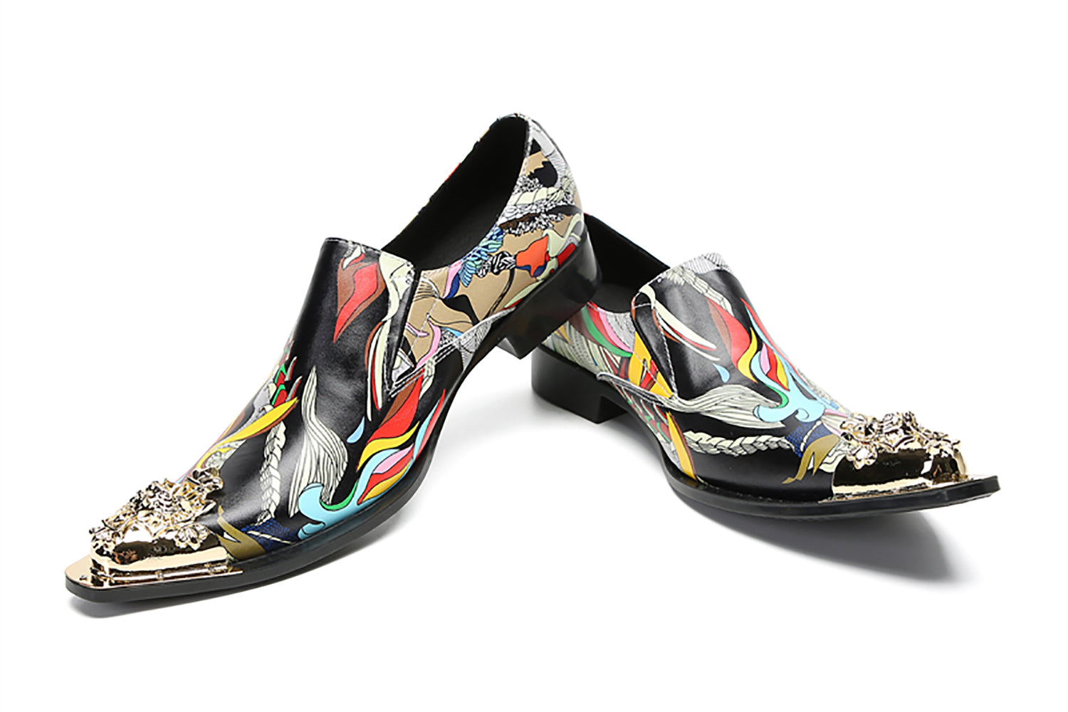 Mocasines tipo penny estilo occidental con punta metálica y grafiti para hombre