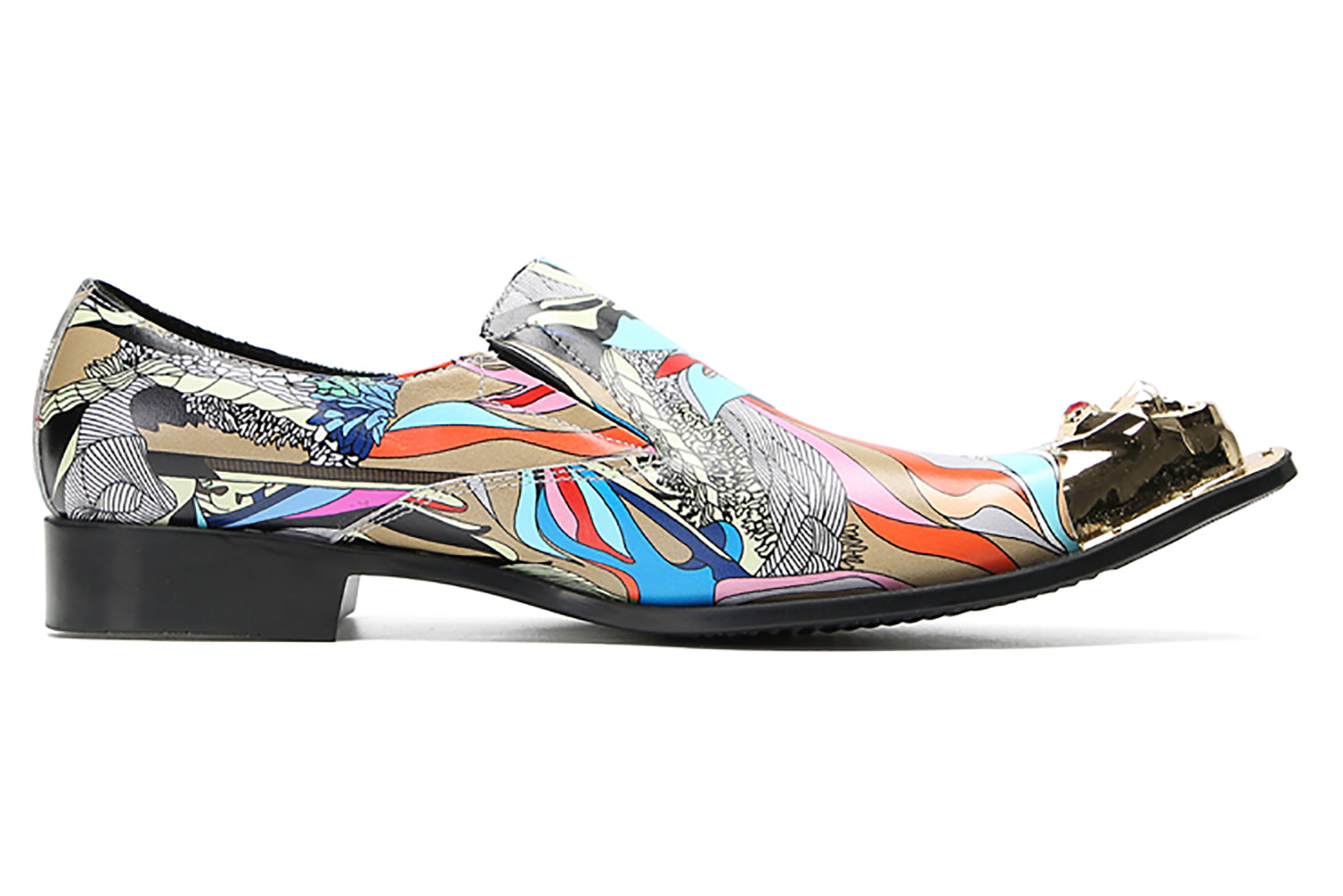 Mocasines tipo penny estilo occidental con punta metálica y grafiti para hombre