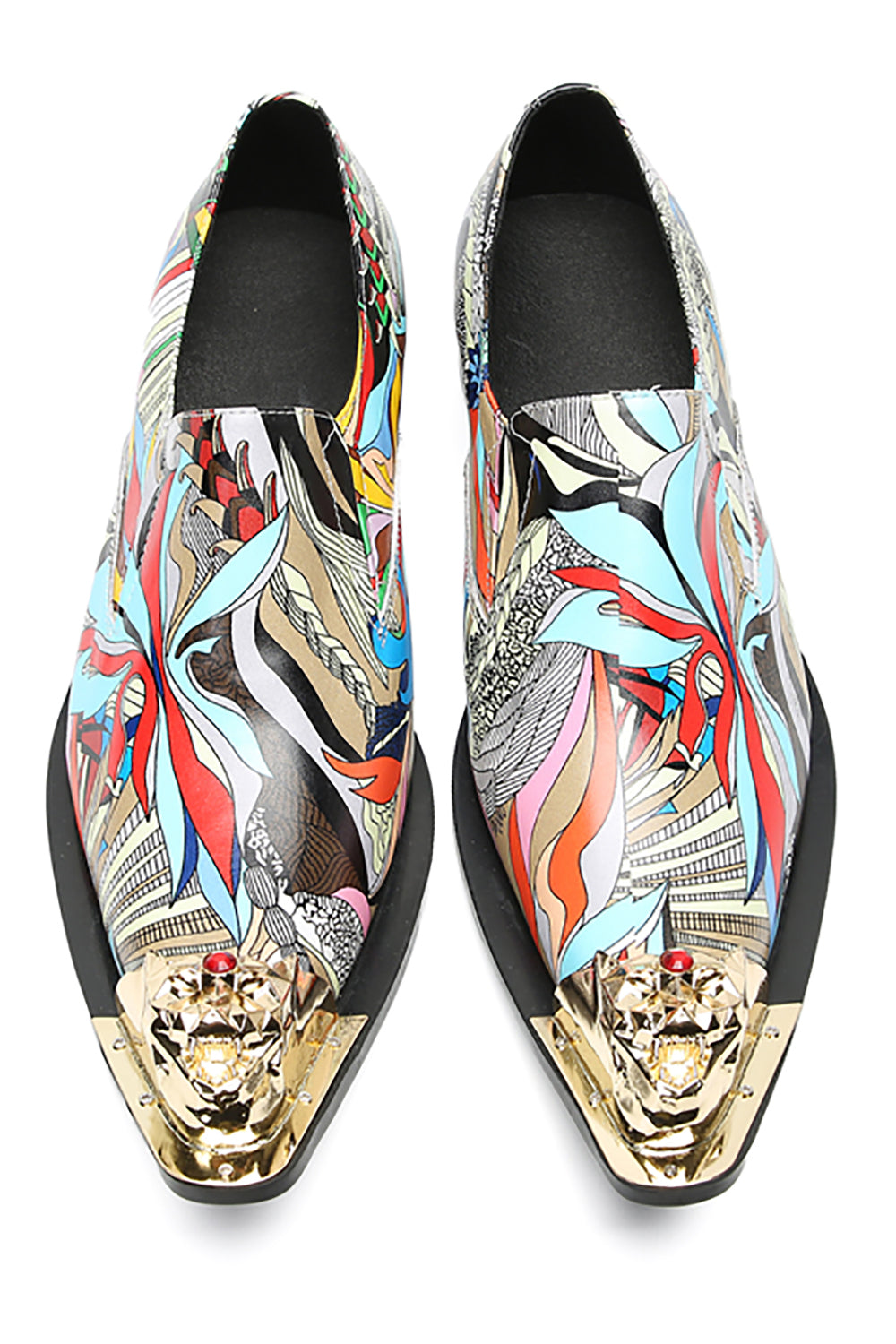 Mocasines tipo penny estilo occidental con punta metálica y grafiti para hombre