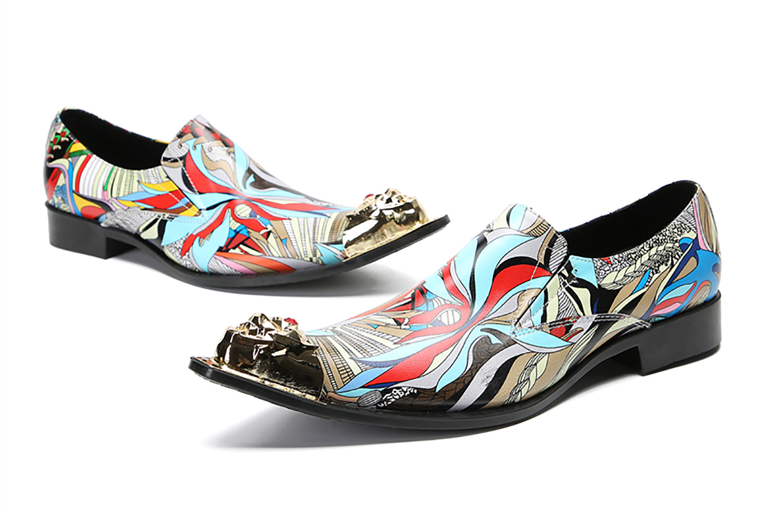 Mocasines tipo penny estilo occidental con punta metálica y grafiti para hombre