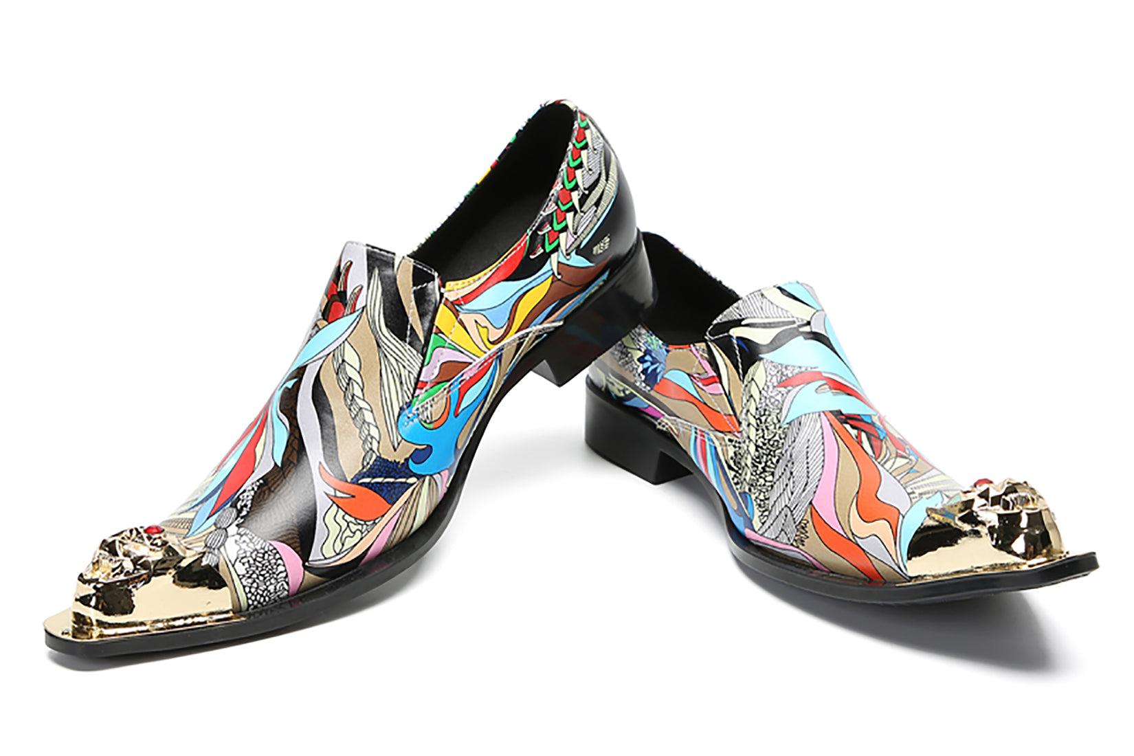Mocasines tipo penny estilo occidental con punta metálica y grafiti para hombre