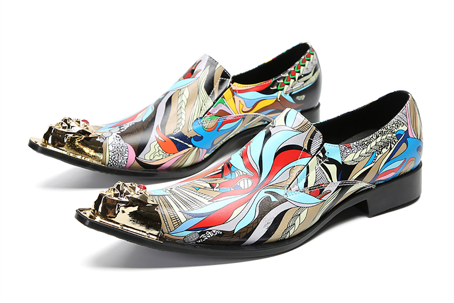 Mocasines tipo penny estilo occidental con punta metálica y grafiti para hombre