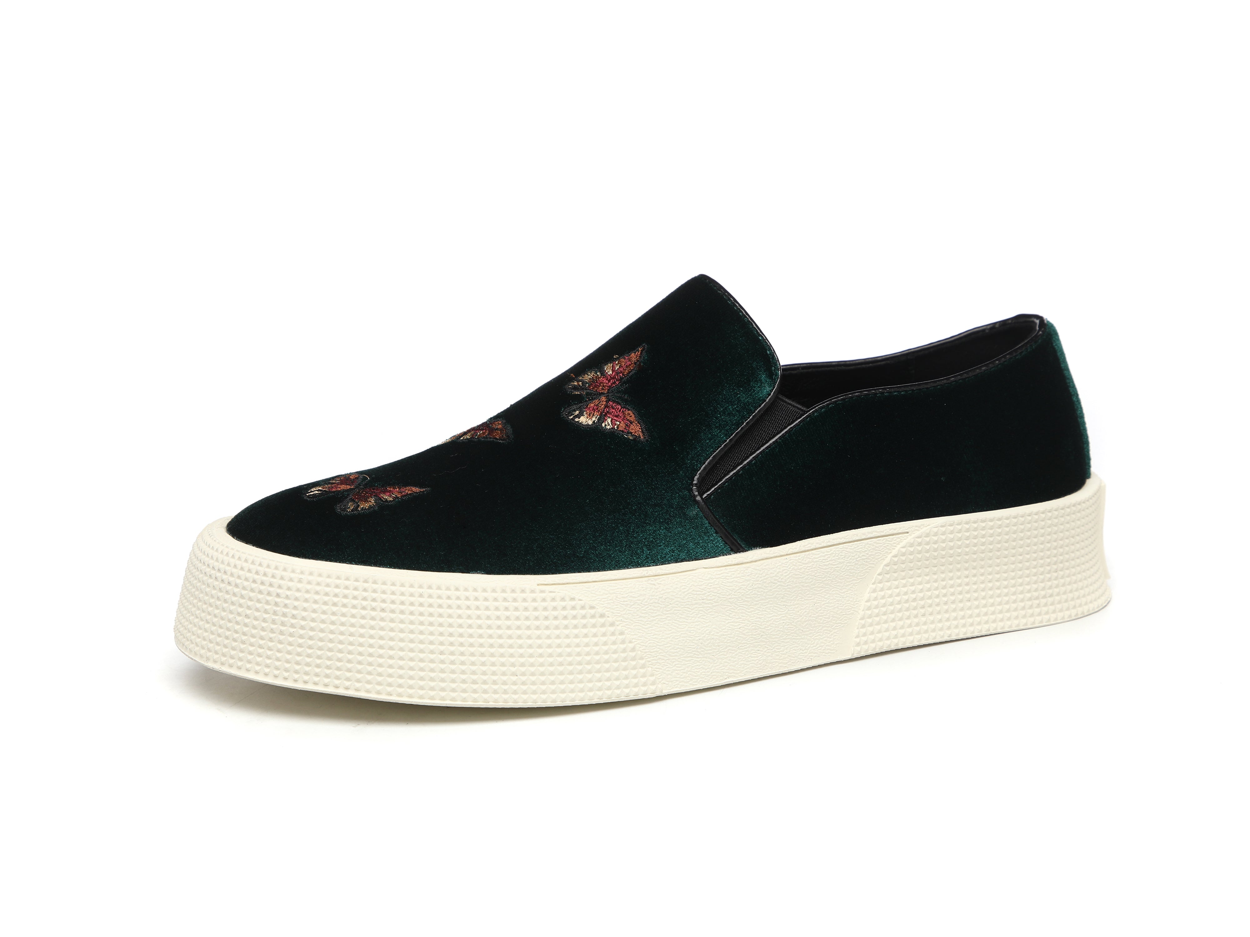 Mocasines de hombre de terciopelo con bordado de mariposas