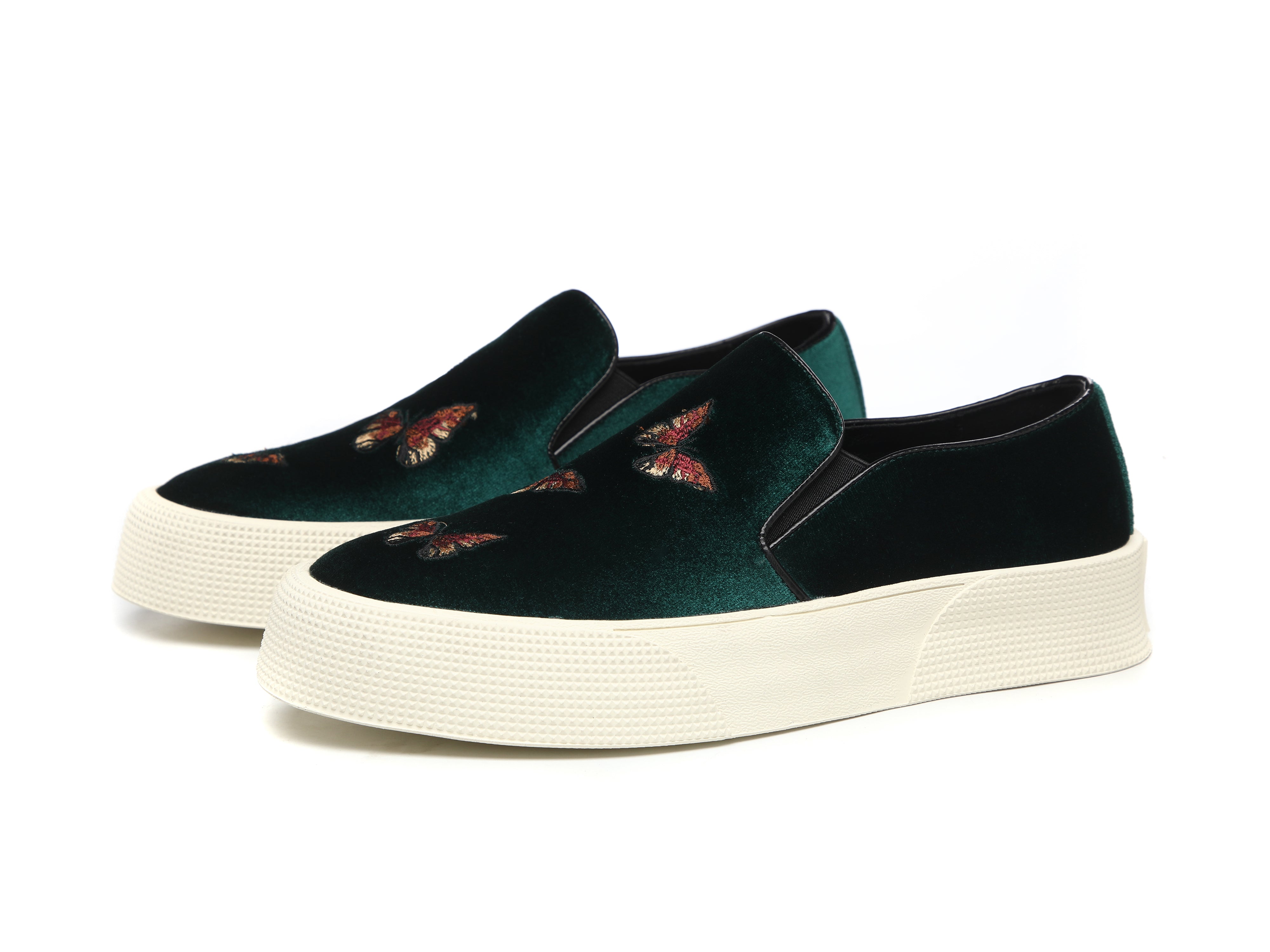 Mocasines de hombre de terciopelo con bordado de mariposas