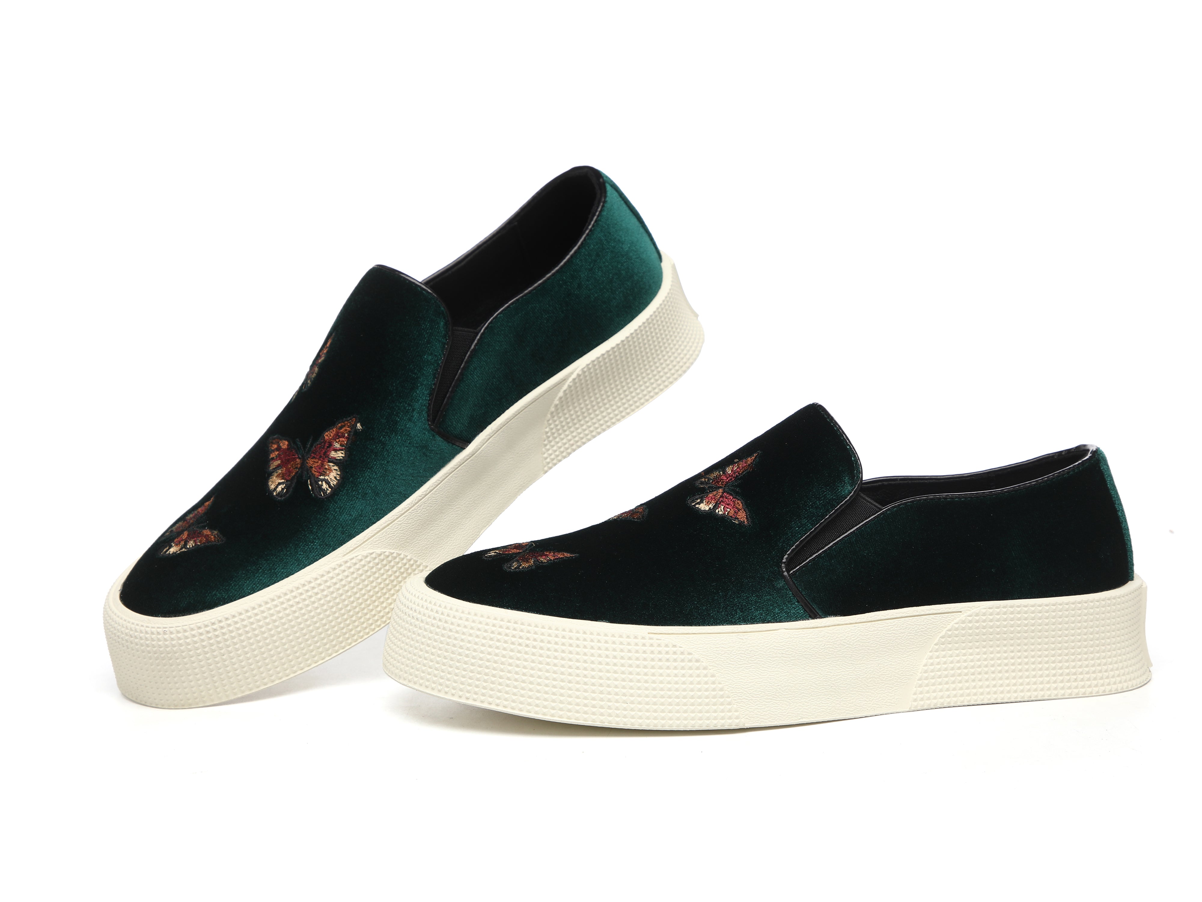 Mocasines de hombre de terciopelo con bordado de mariposas