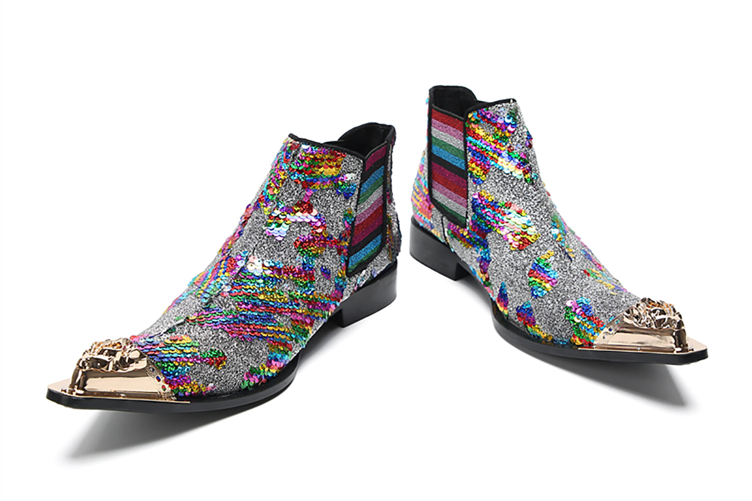 Botas vaqueras con lentejuelas y punta de metal para hombre