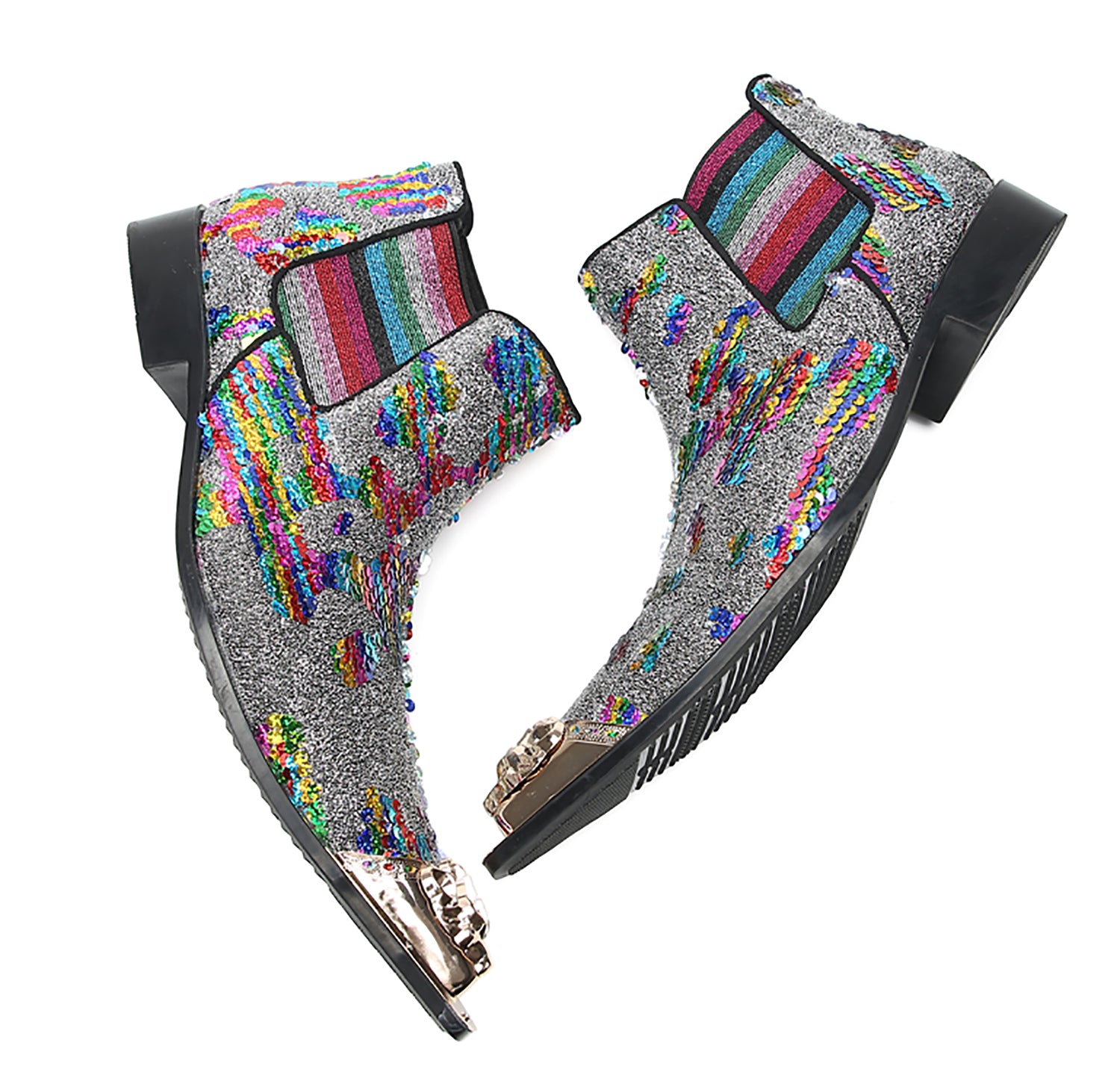 Botas vaqueras con lentejuelas y punta de metal para hombre