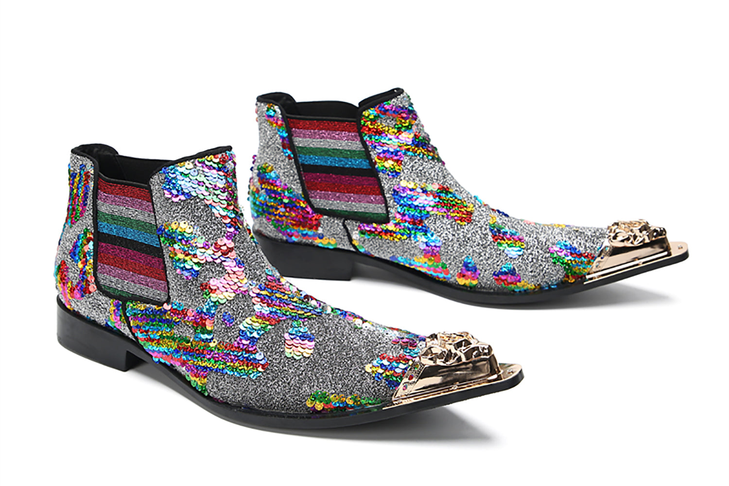 Botas vaqueras con lentejuelas y punta de metal para hombre