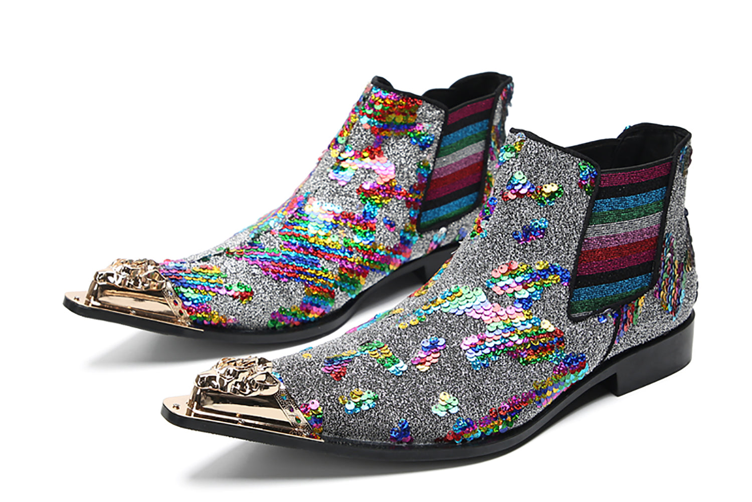 Botas vaqueras con lentejuelas y punta de metal para hombre