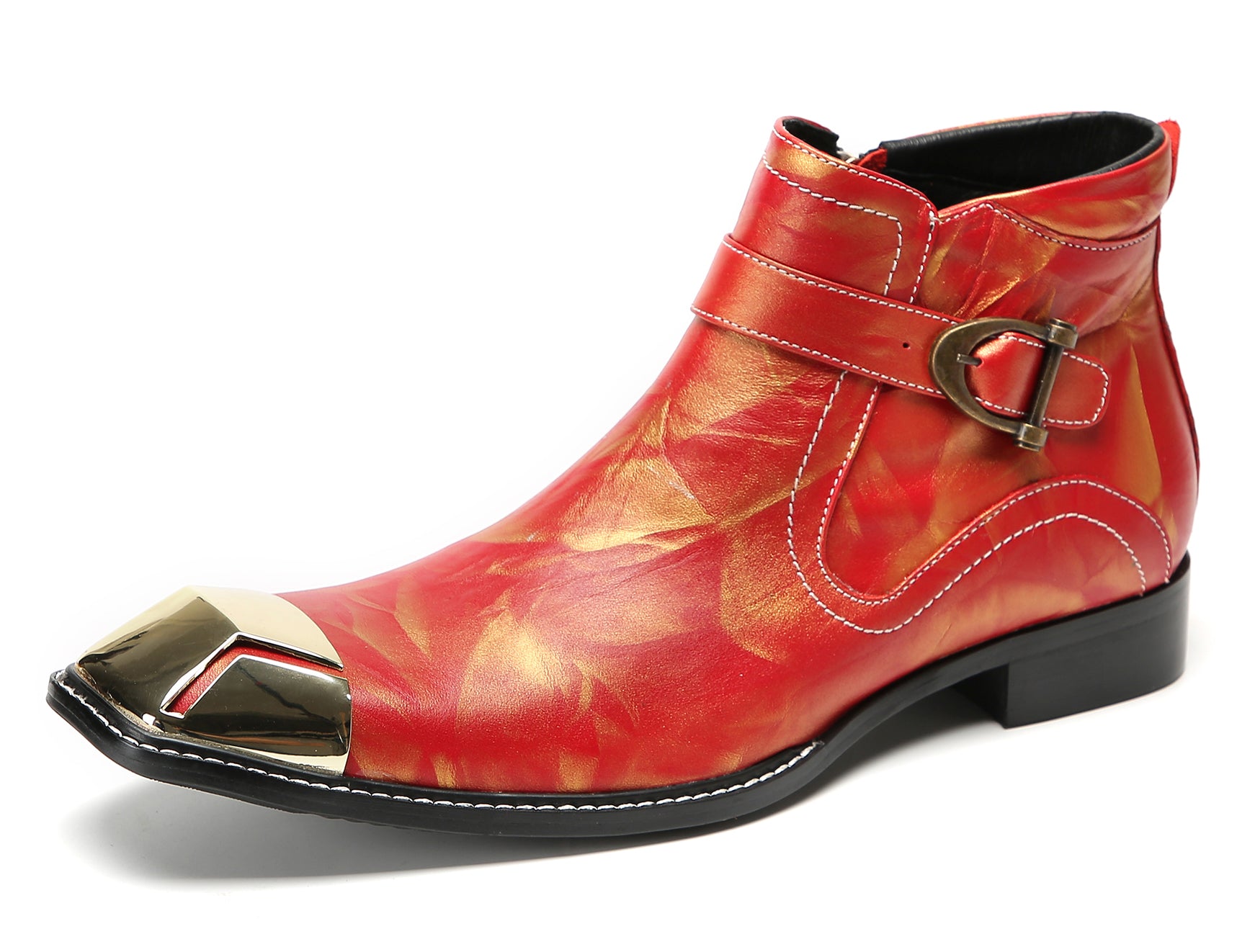 Men's Metal-Square Toe Zipper Buckle Western Boots