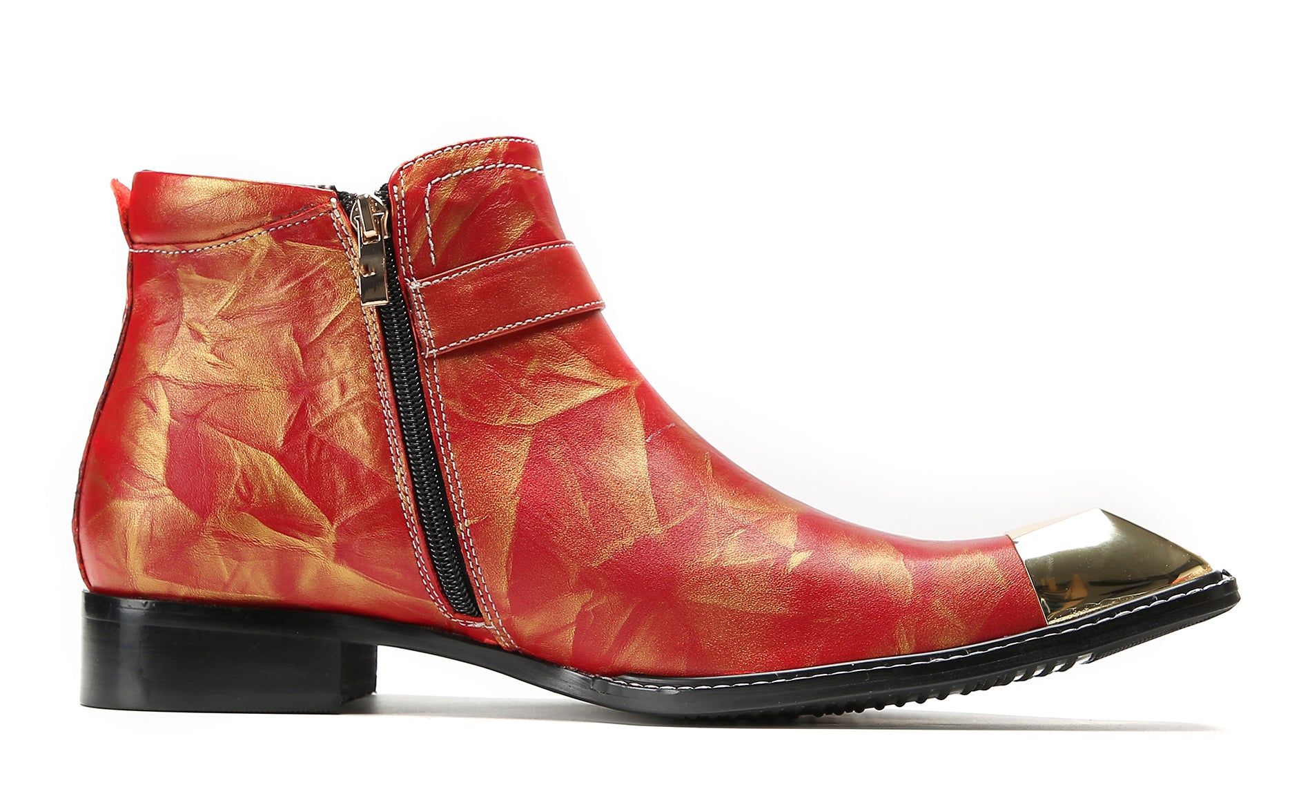 Men's Metal-Square Toe Zipper Buckle Western Boots
