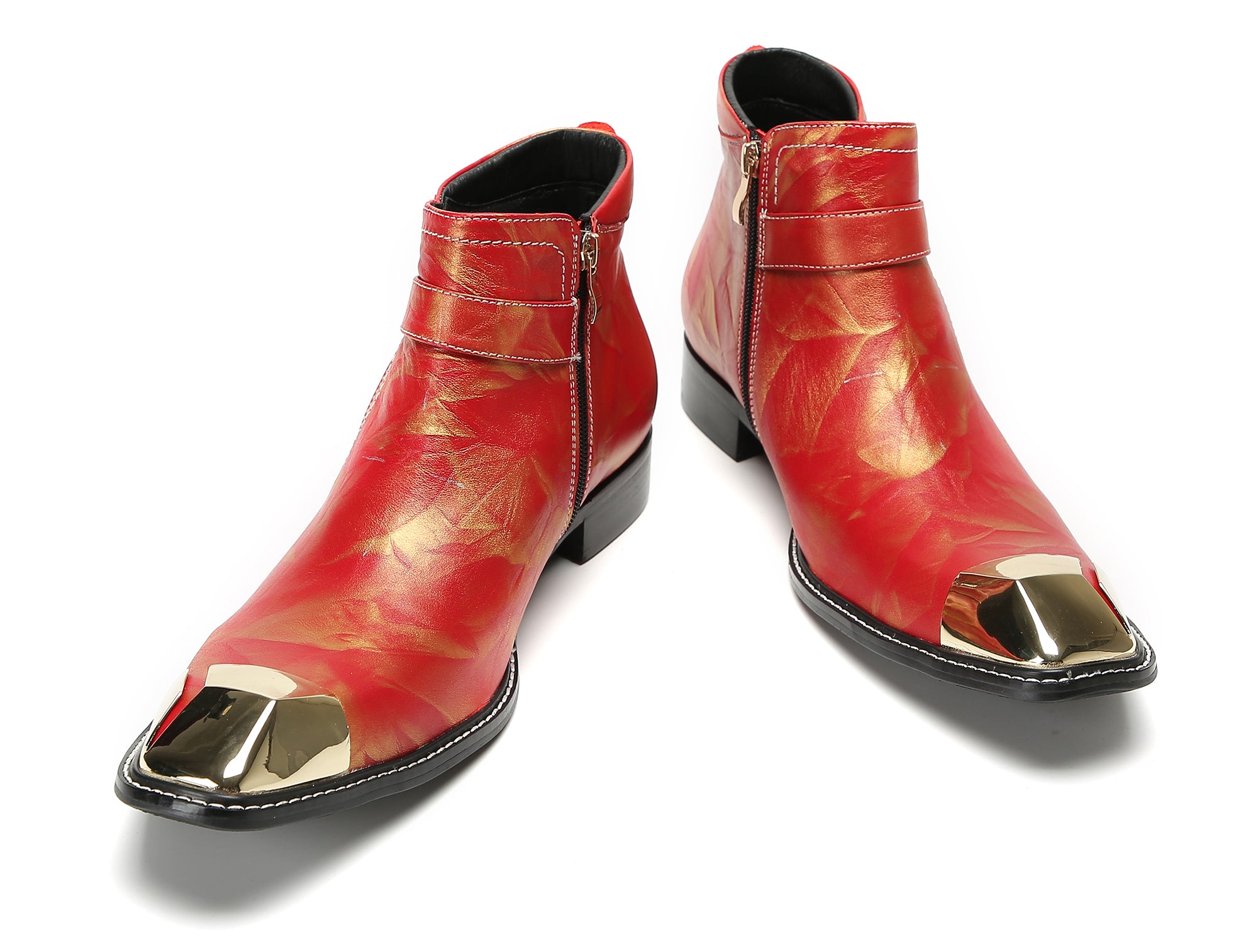 Men's Metal-Square Toe Zipper Buckle Western Boots