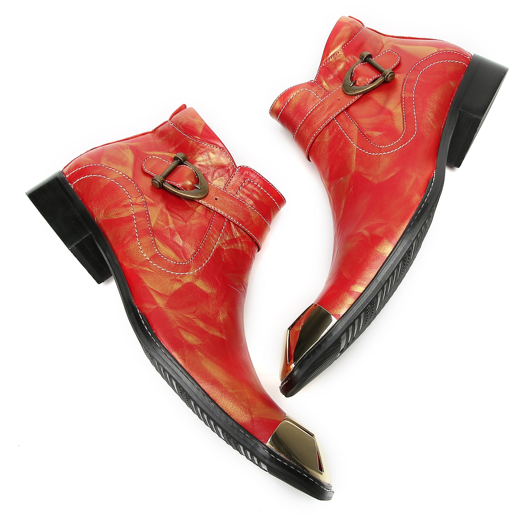 Men's Metal-Square Toe Zipper Buckle Western Boots