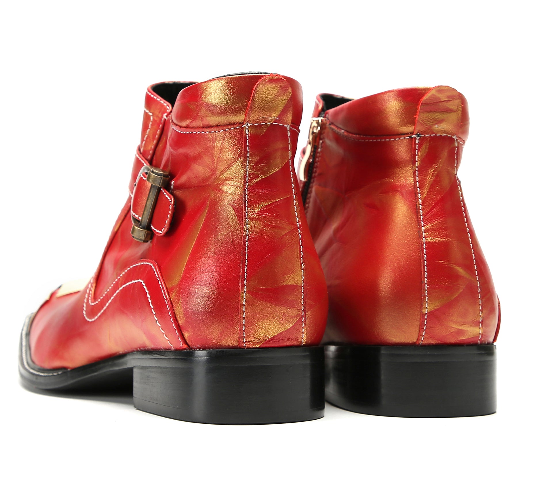 Men's Metal-Square Toe Zipper Buckle Western Boots