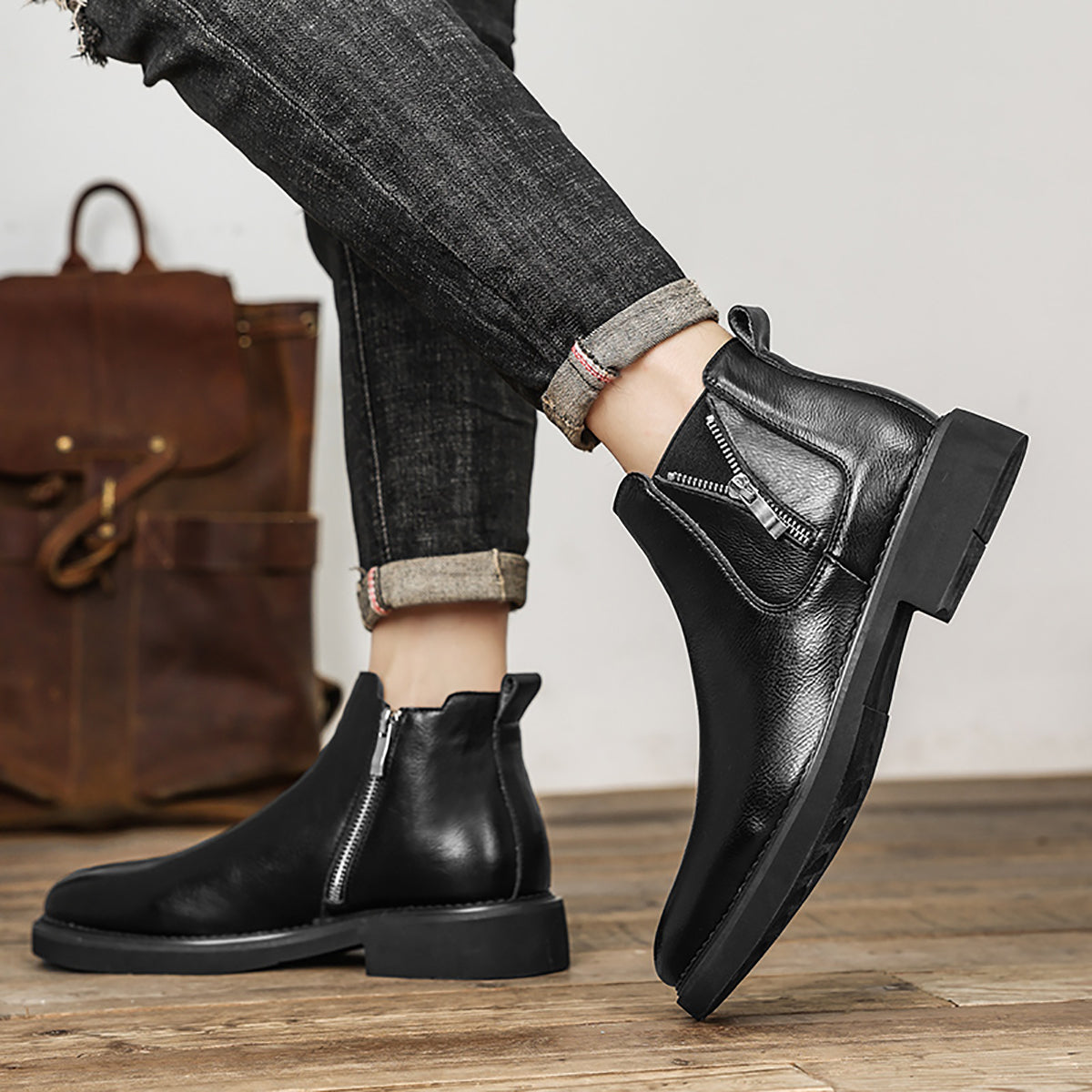Men's Double Side Zipper Casual Dress Boots