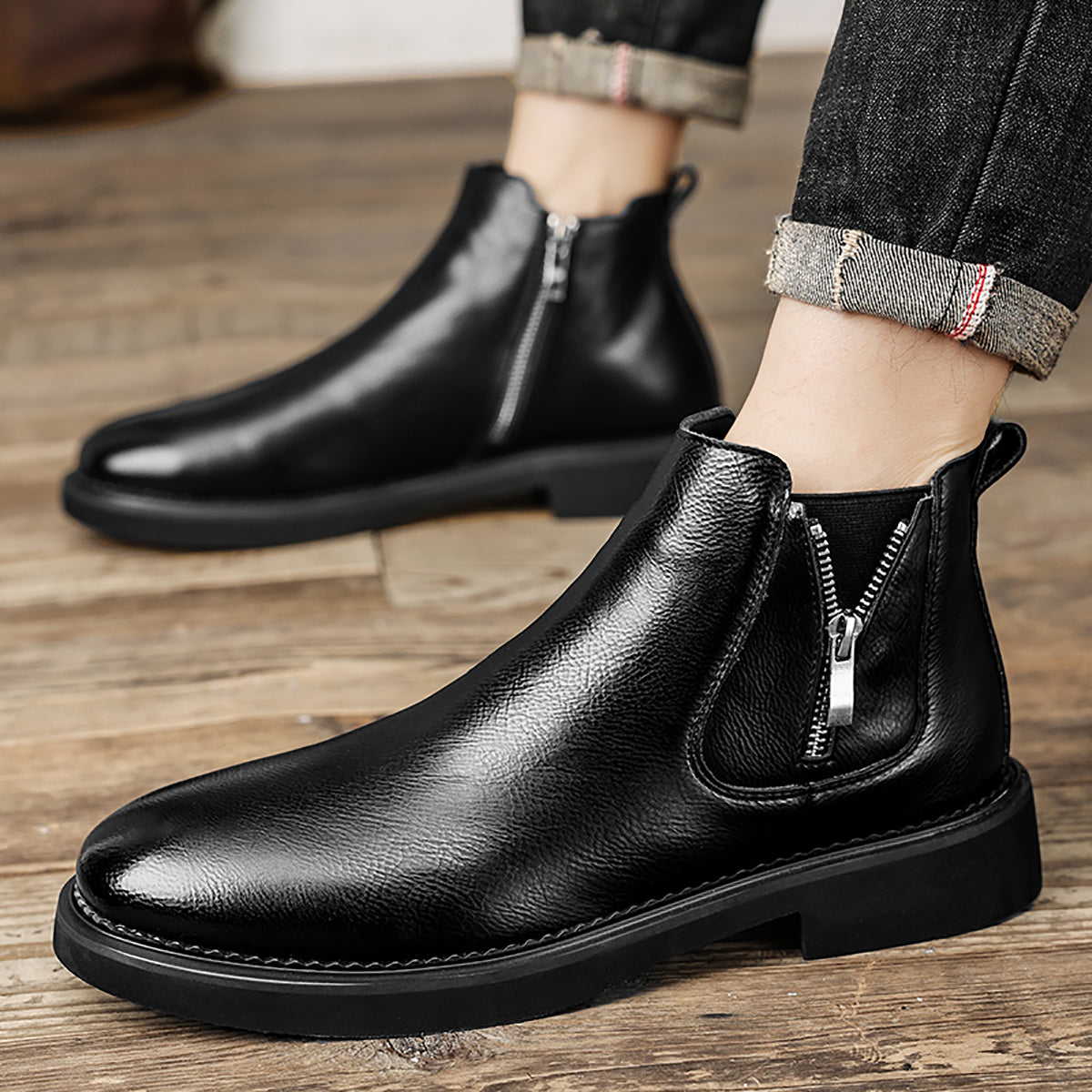 Men's Double Side Zipper Casual Dress Boots