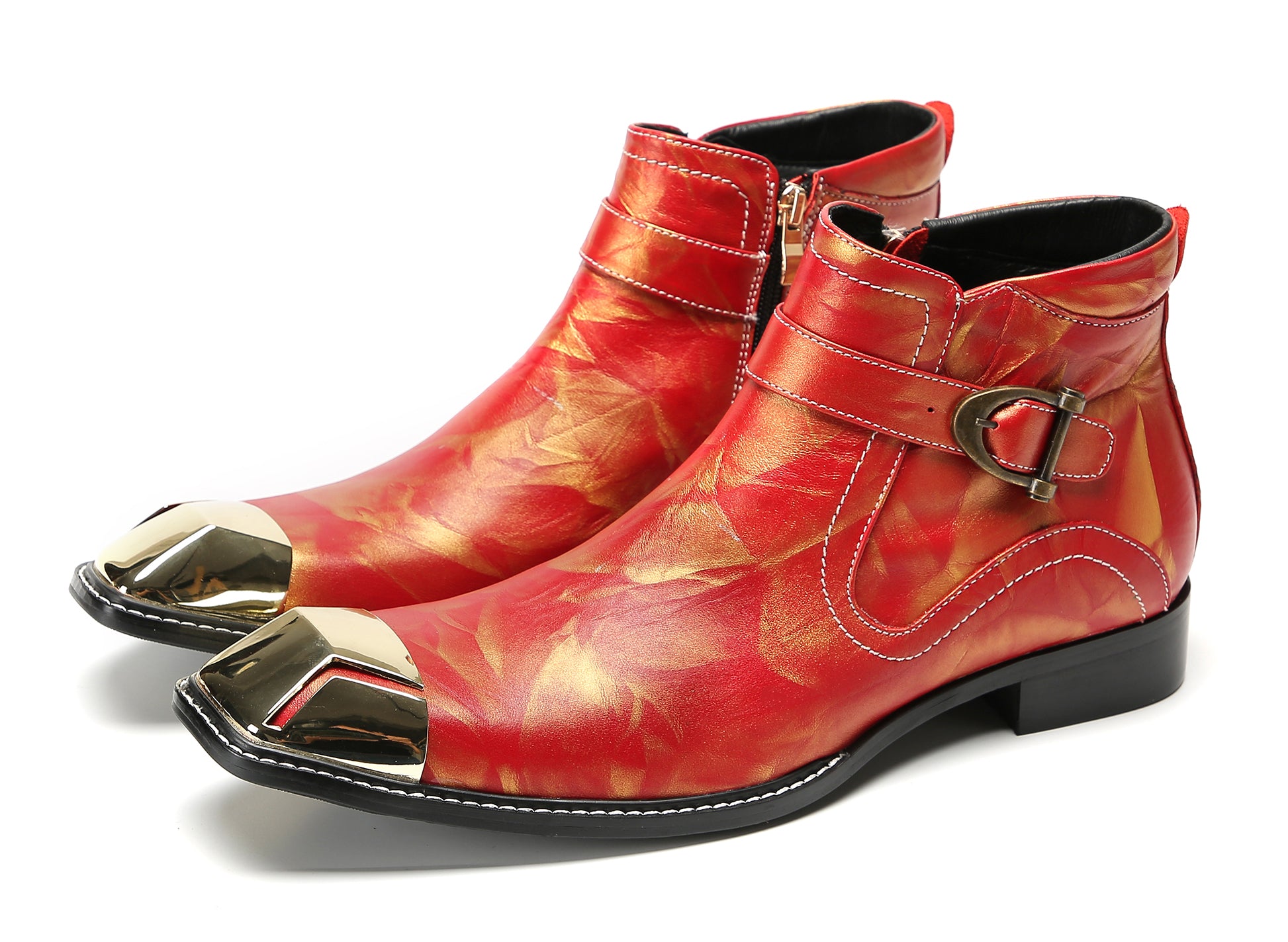Men's Metal-Square Toe Zipper Buckle Western Boots