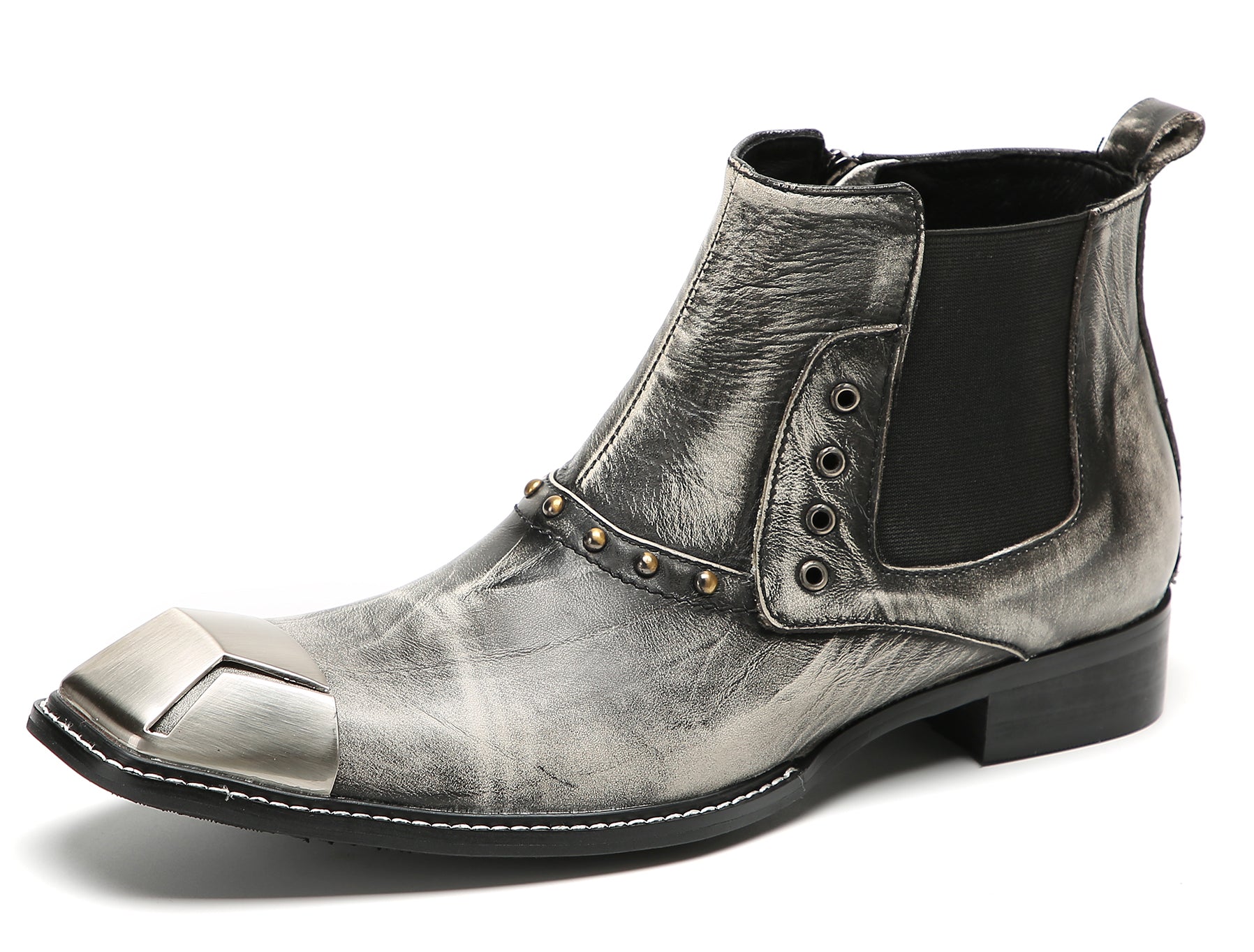 Men's Metal-Square Toe Zipper Fashion  Western Boots
