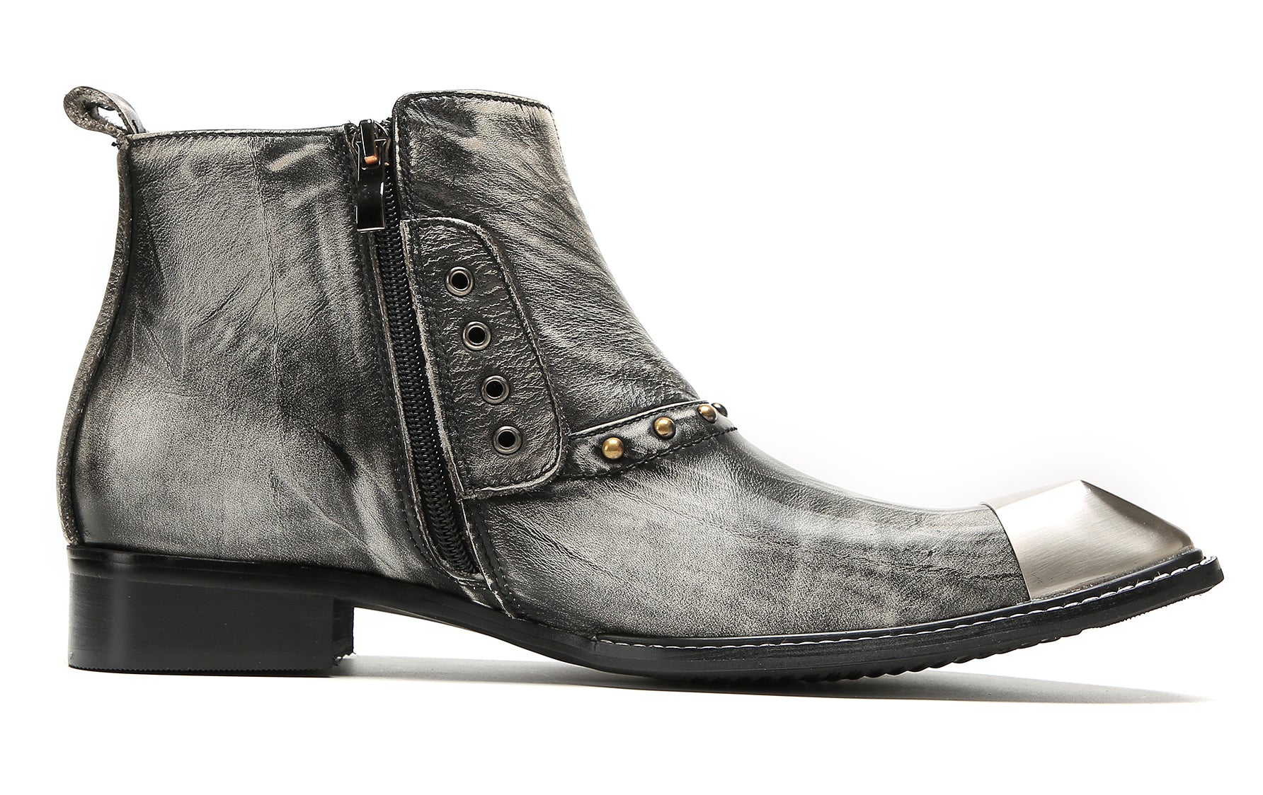 Men's Metal-Square Toe Zipper Fashion  Western Boots