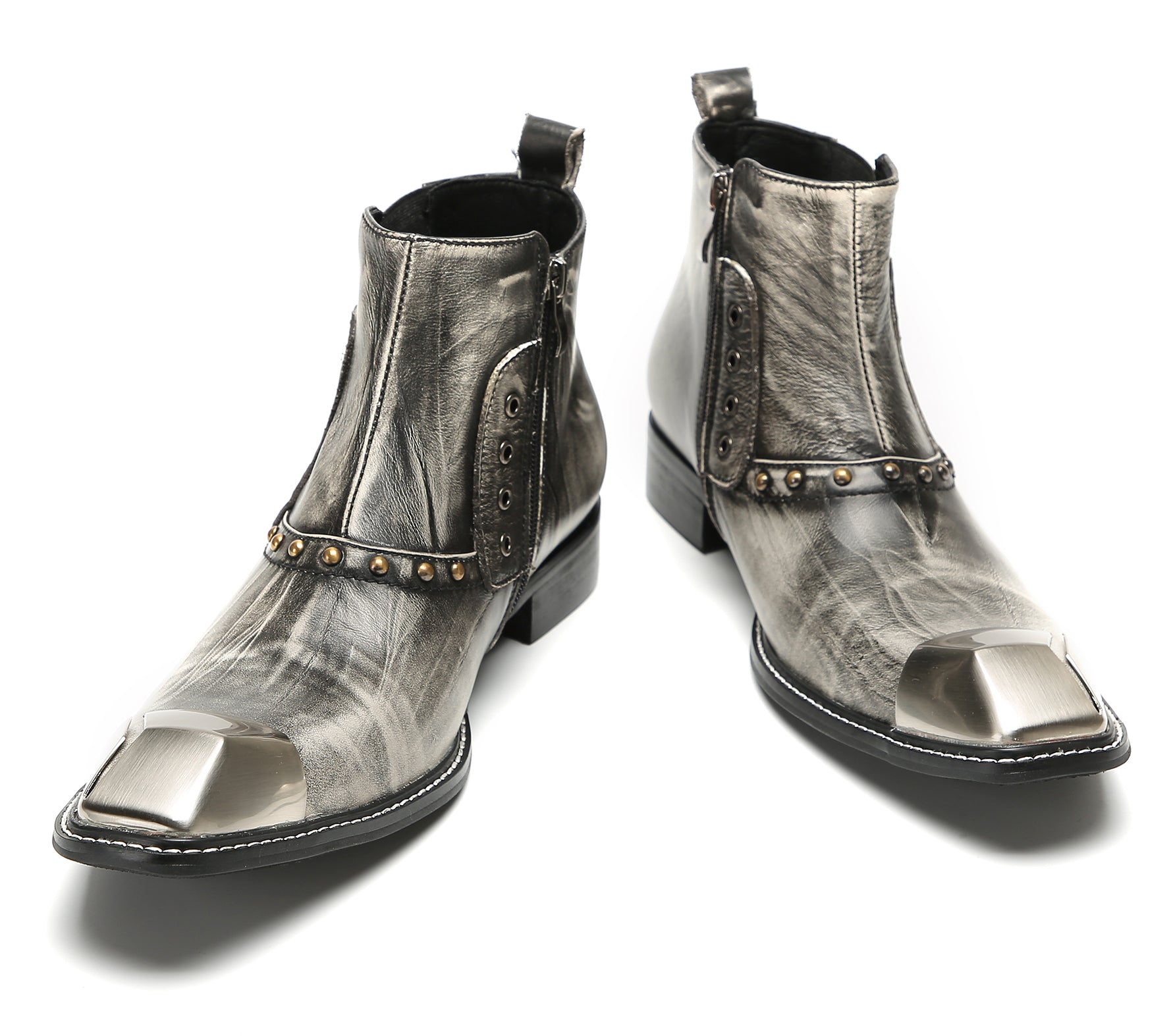 Men's Metal-Square Toe Zipper Fashion  Western Boots
