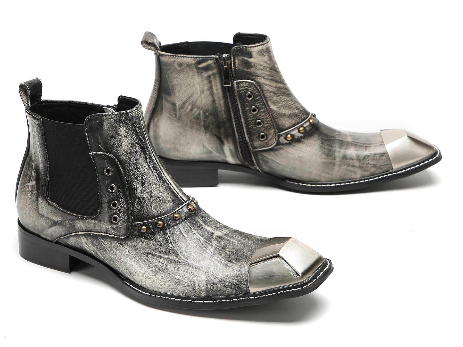 Men's Metal-Square Toe Zipper Fashion  Western Boots
