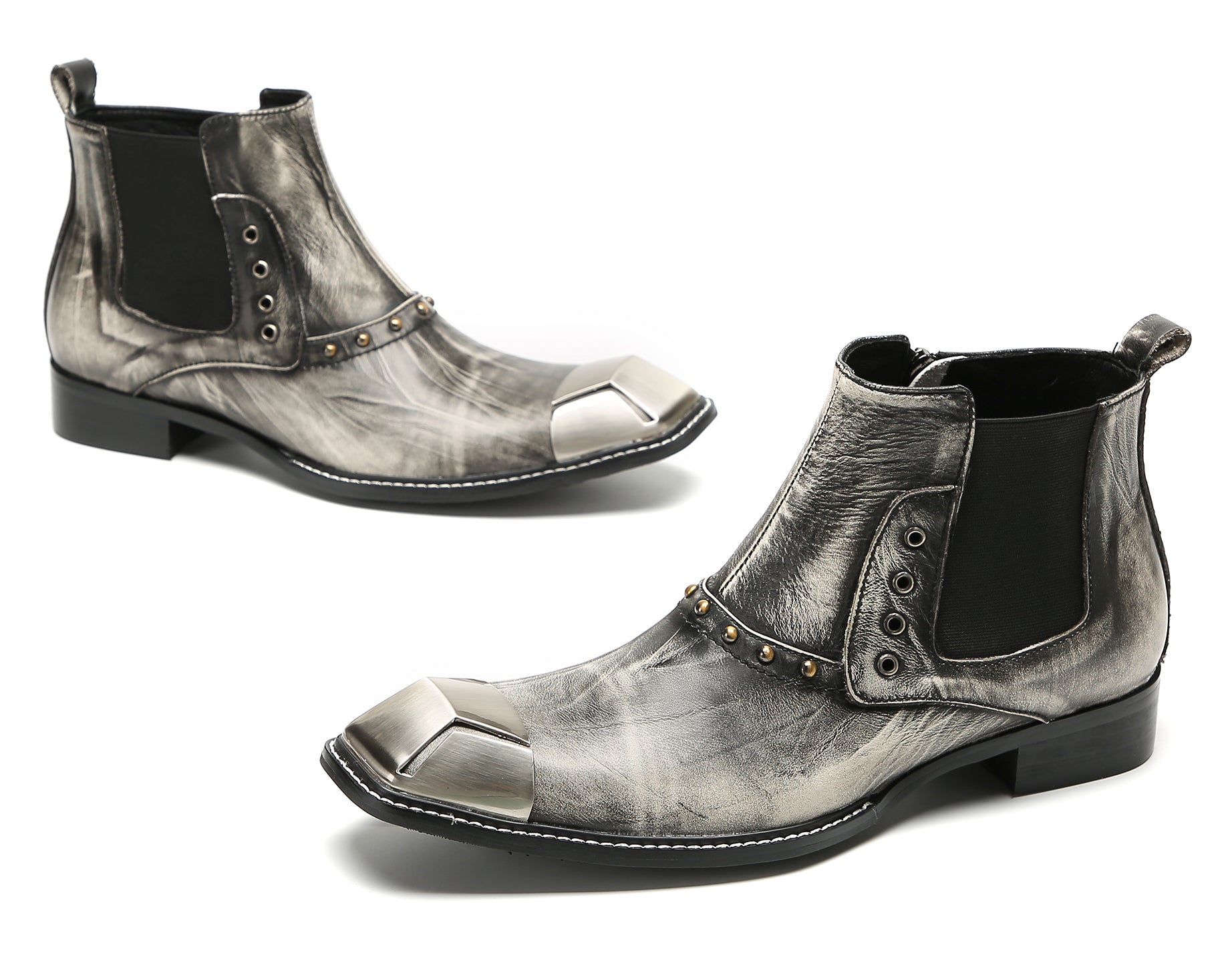 Men's Metal-Square Toe Zipper Fashion  Western Boots