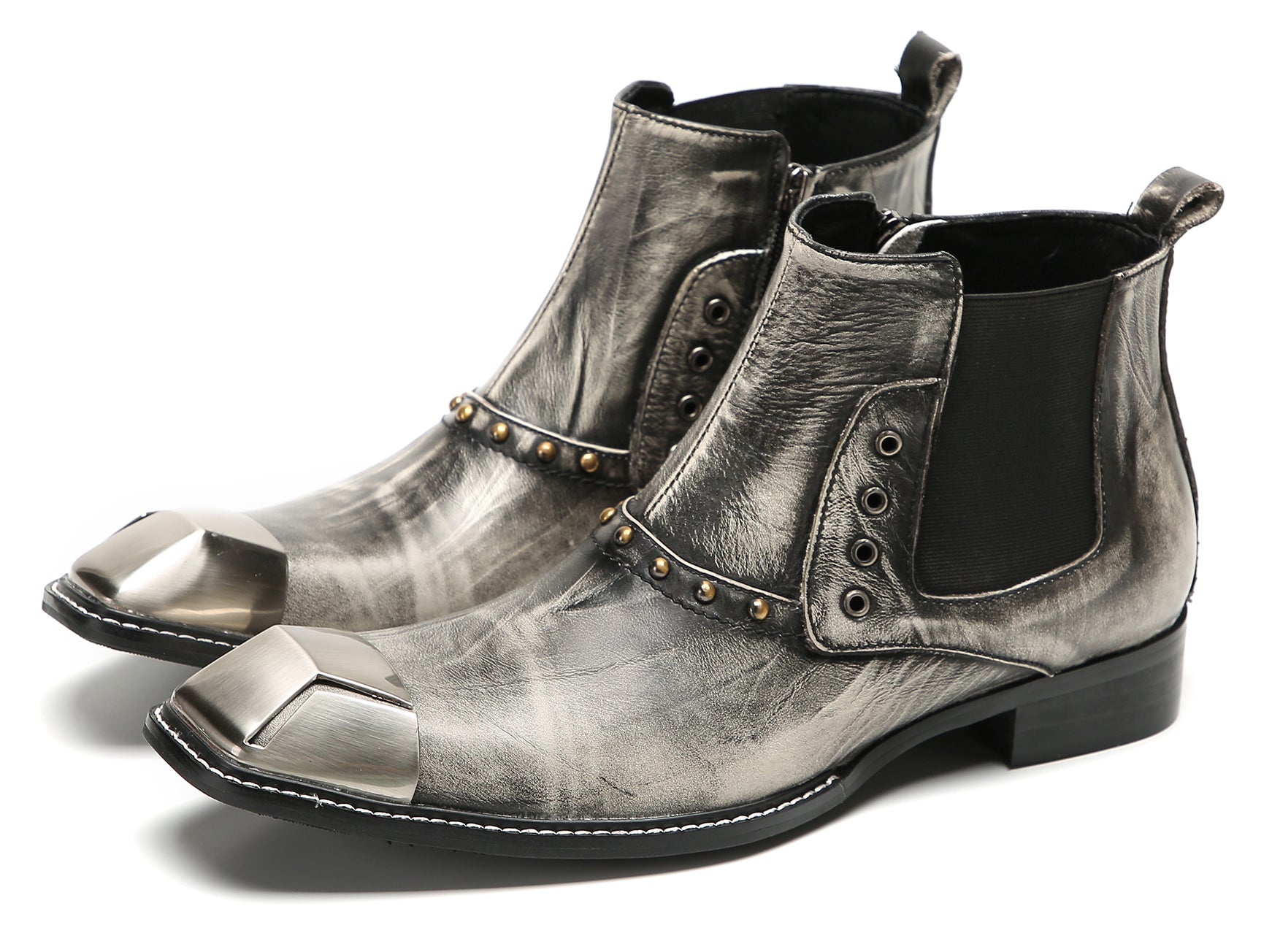 Men's Metal-Square Toe Zipper Fashion  Western Boots