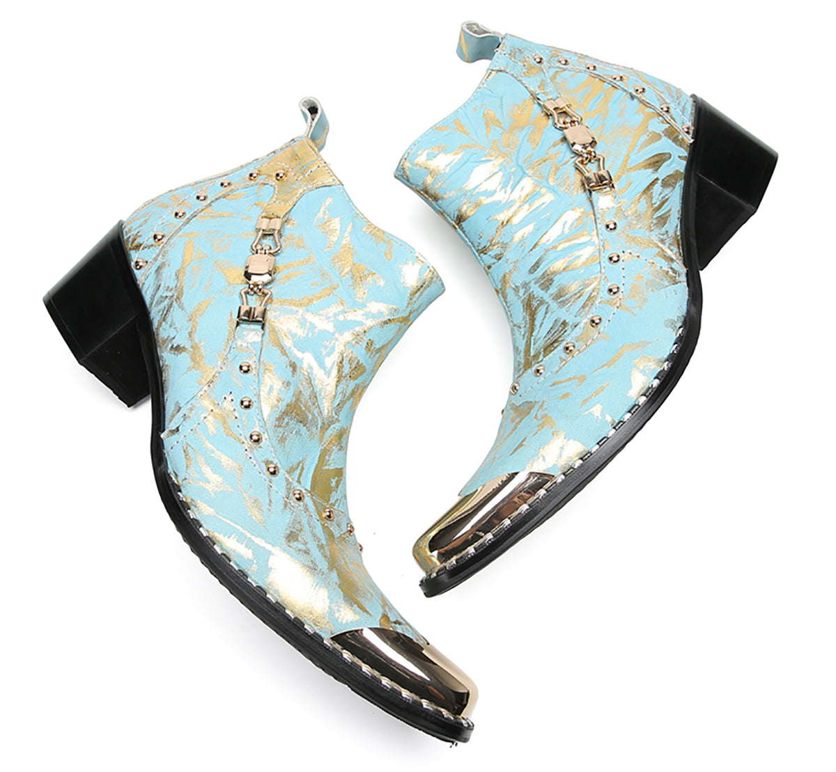 Men's Metal-Square Toe Beaded Western Boots