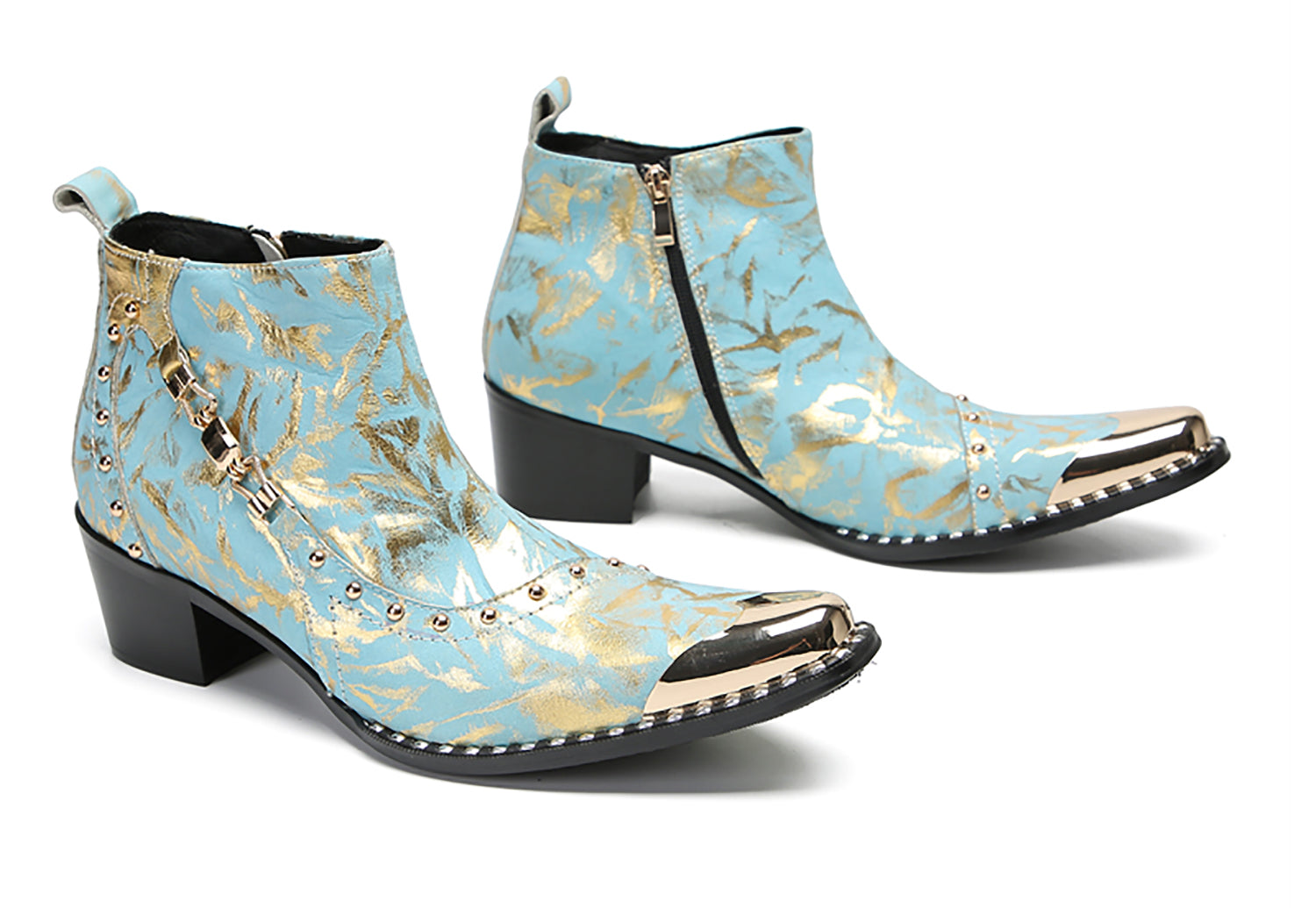 Men's Metal-Square Toe Beaded Western Boots