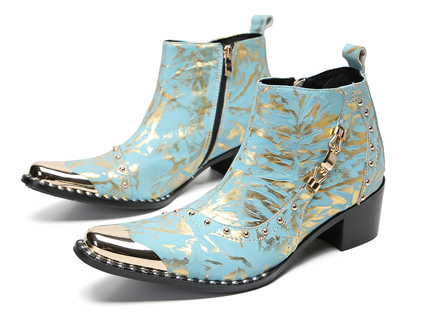 Men's Metal-Square Toe Beaded Western Boots