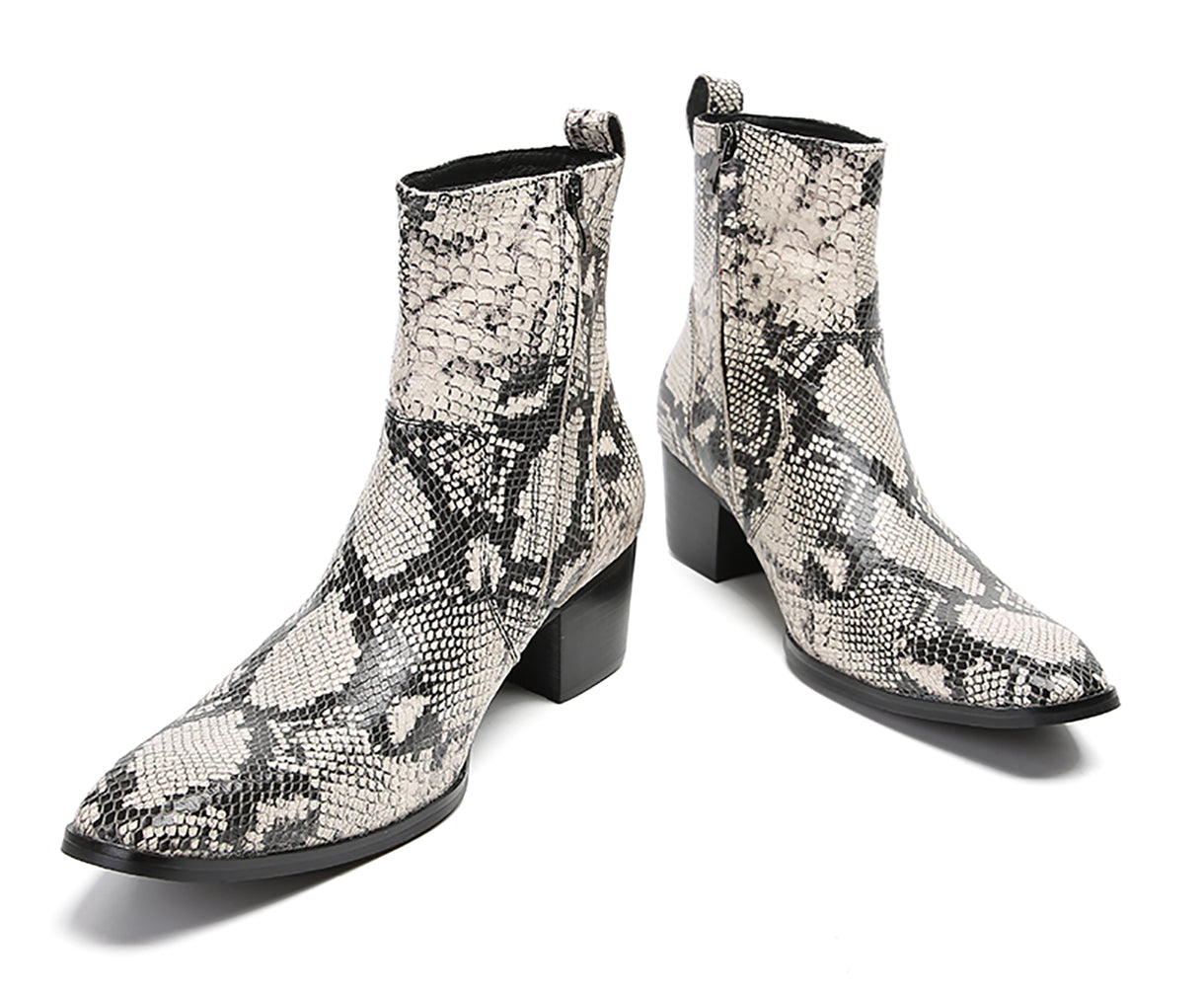 Botas estilo western Chelsea con textura de piel de serpiente para hombre