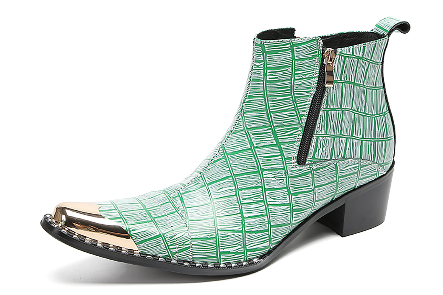 Botas occidentales con cremallera de dos caras y punta de metal para hombre