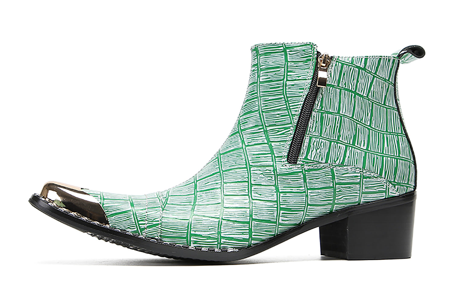 Botas occidentales con cremallera de dos caras y punta de metal para hombre