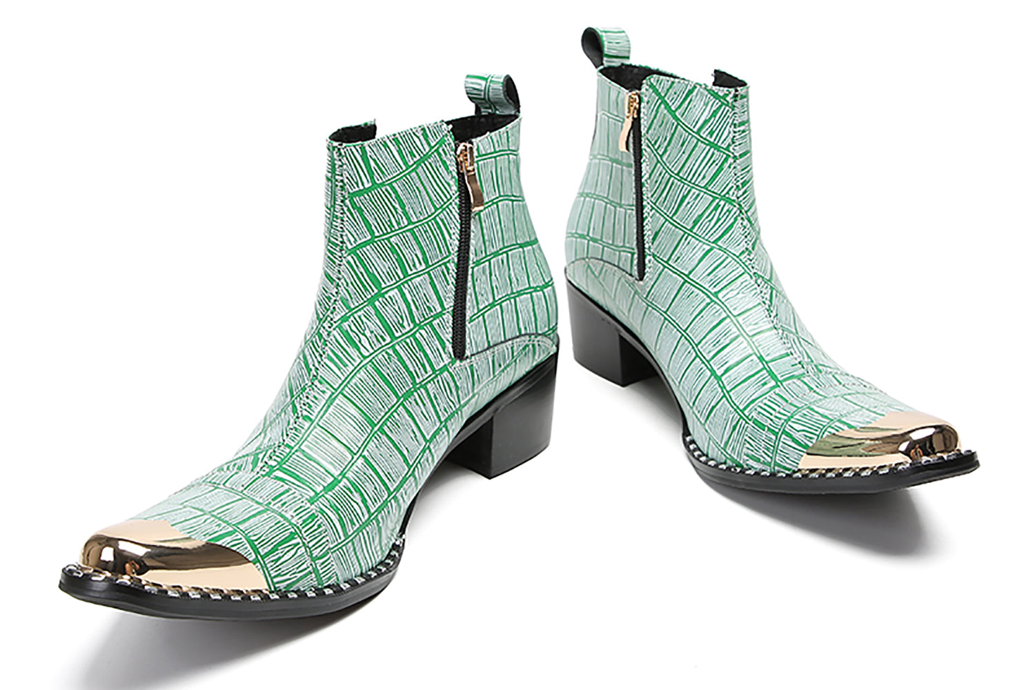 Botas occidentales con cremallera de dos caras y punta de metal para hombre