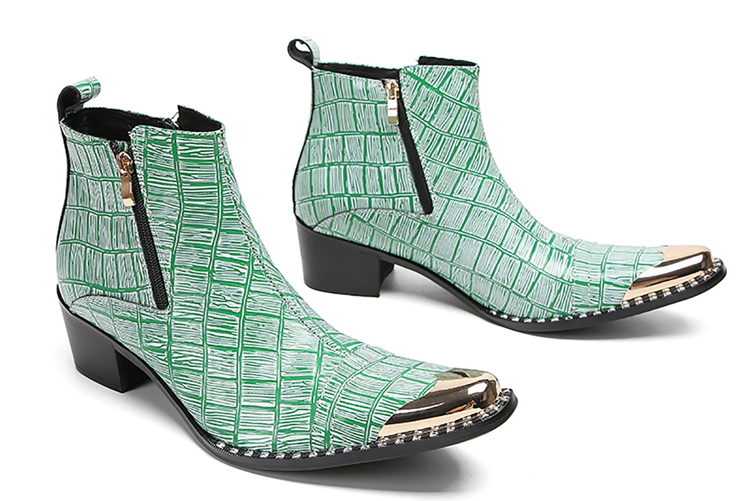 Botas occidentales con cremallera de dos caras y punta de metal para hombre